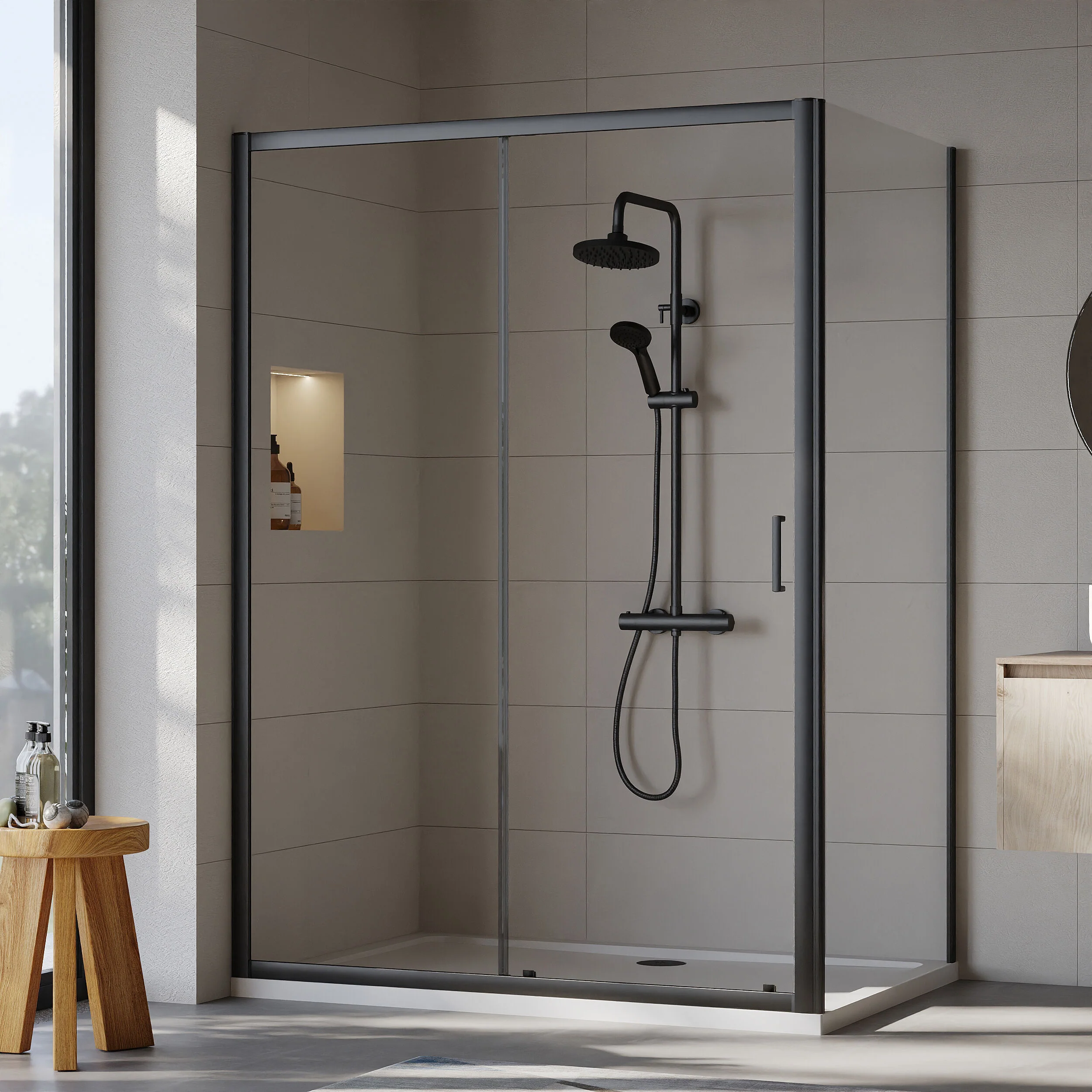 Almington Sliding Shower Door, Side Panel and Shower Tray - Choice of Size and Finish - Image 106