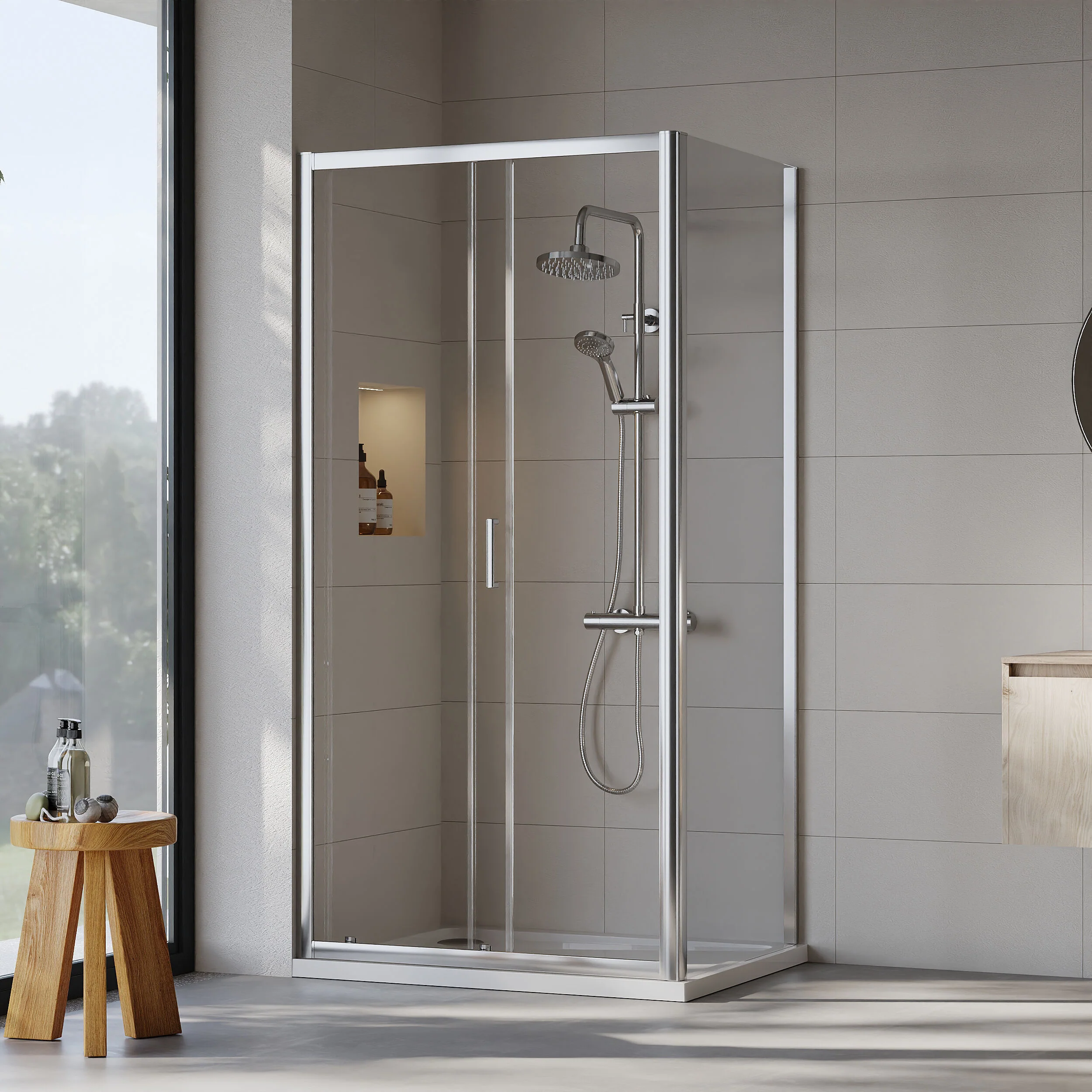 Almington Sliding Shower Door, Side Panel and Shower Tray - Choice of Size and Finish - Image 44