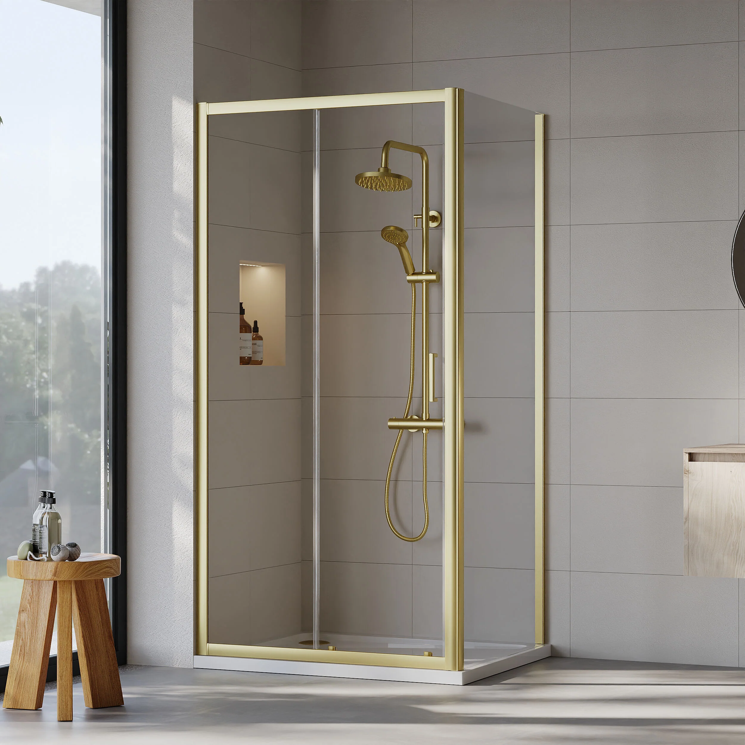Almington Sliding Shower Door, Side Panel and Shower Tray - Choice of Size and Finish - Image 51