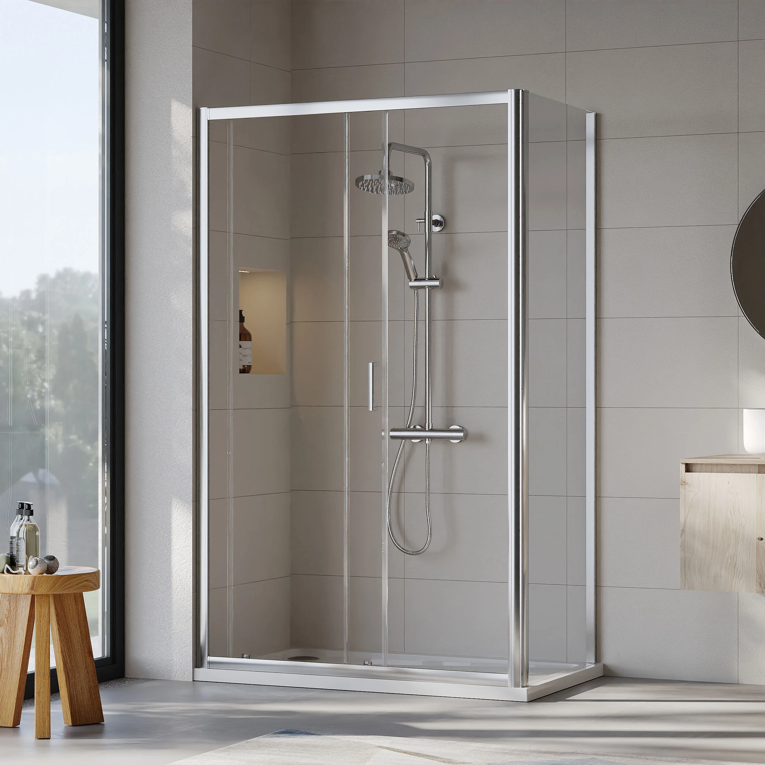Almington Sliding Shower Door, Side Panel and Shower Tray - Choice of Size and Finish - Image 62