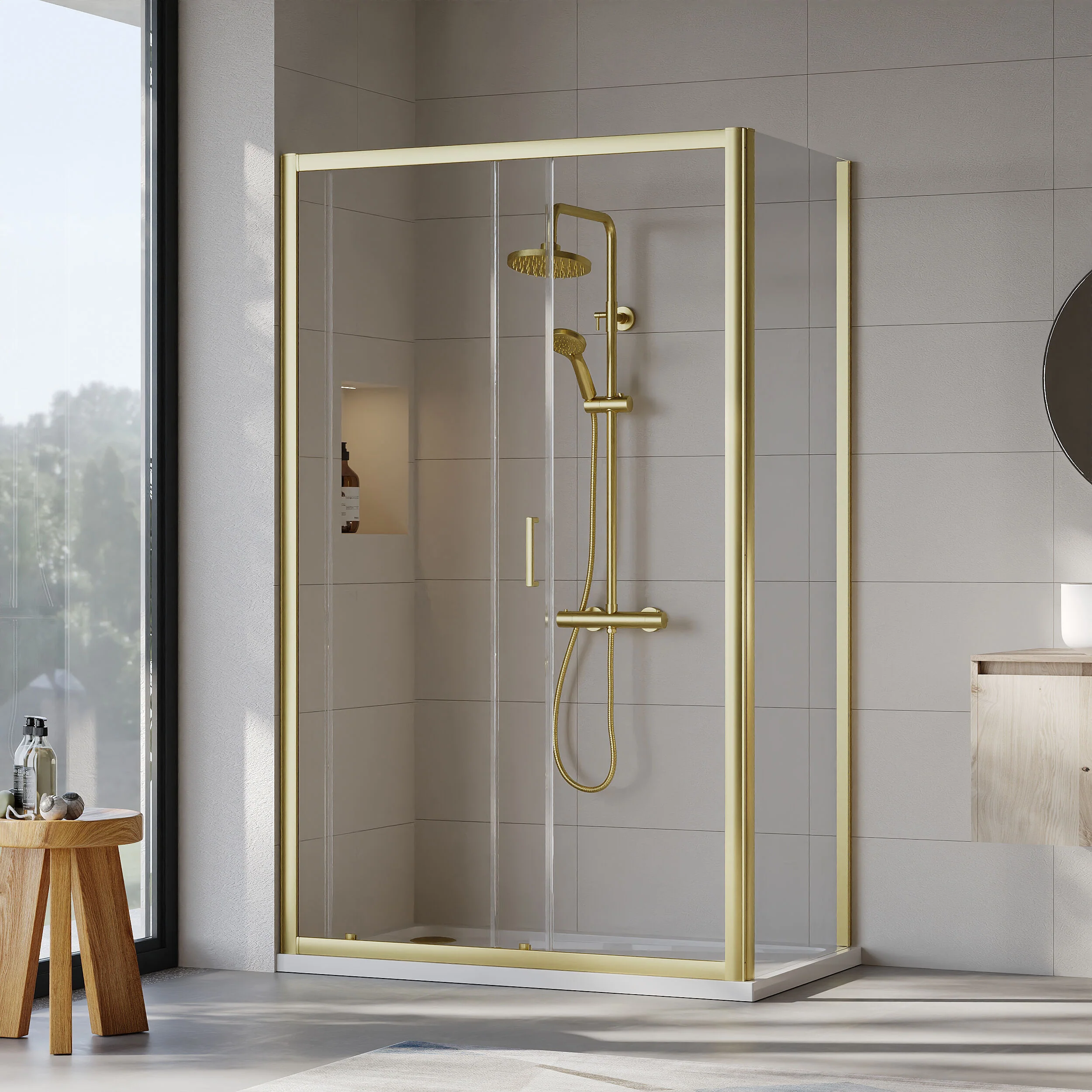 Almington Sliding Shower Door, Side Panel and Shower Tray - Choice of Size and Finish - Image 64