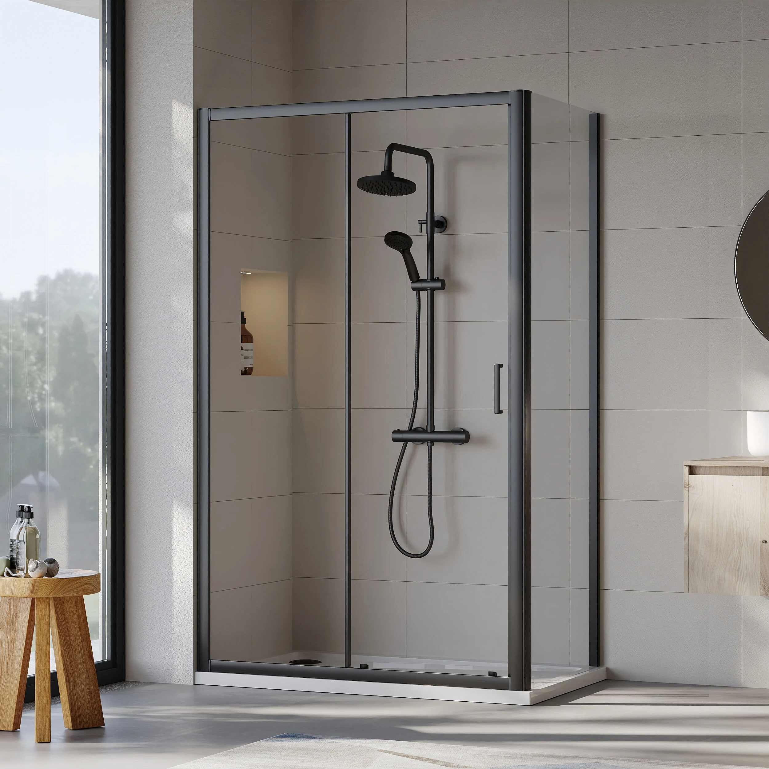Almington Sliding Shower Door, Side Panel and Shower Tray - Choice of Size and Finish - Image 65