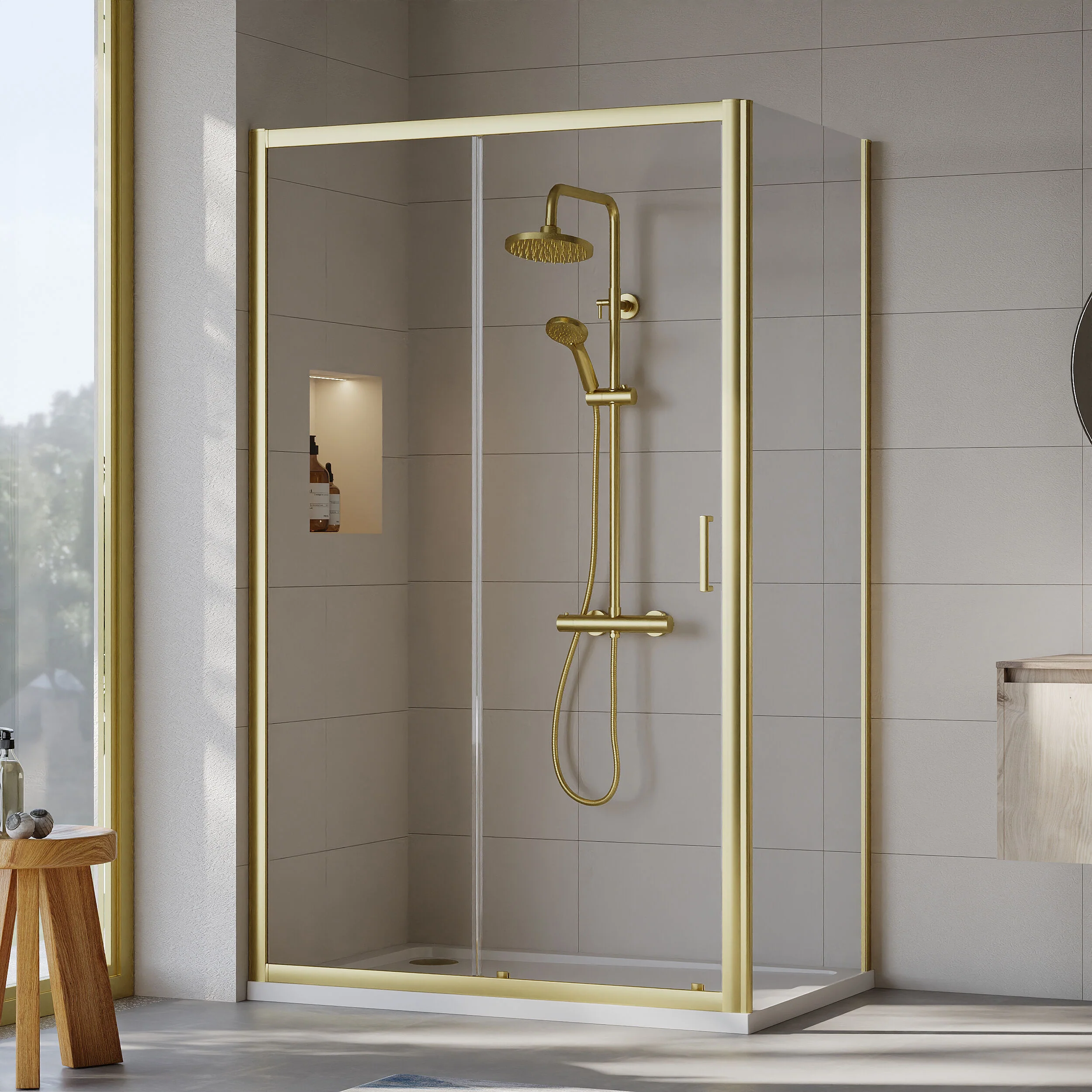 Almington Sliding Shower Door, Side Panel and Shower Tray - Choice of Size and Finish - Image 74