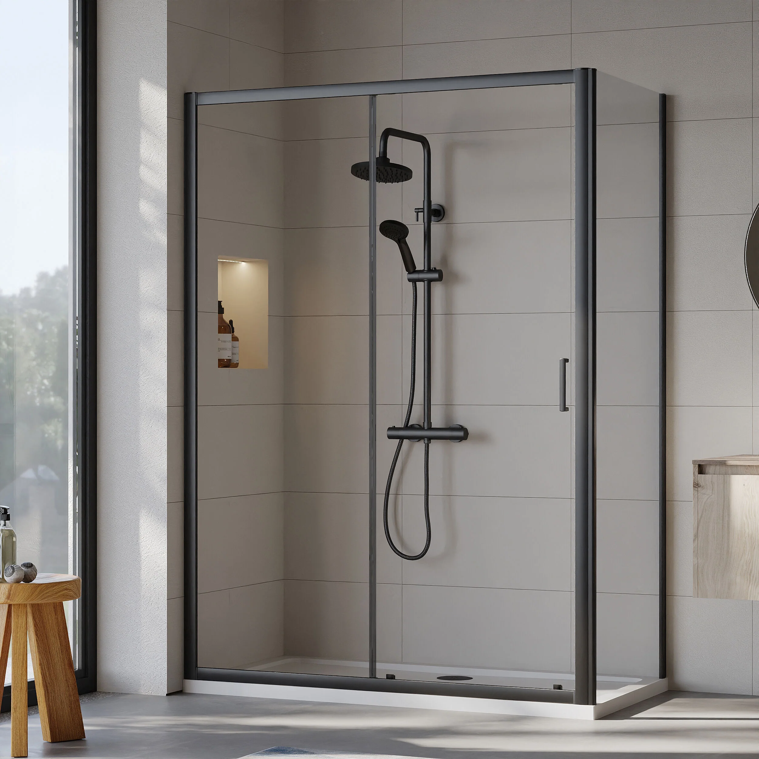 Almington Sliding Shower Door, Side Panel and Shower Tray - Choice of Size and Finish - Image 88