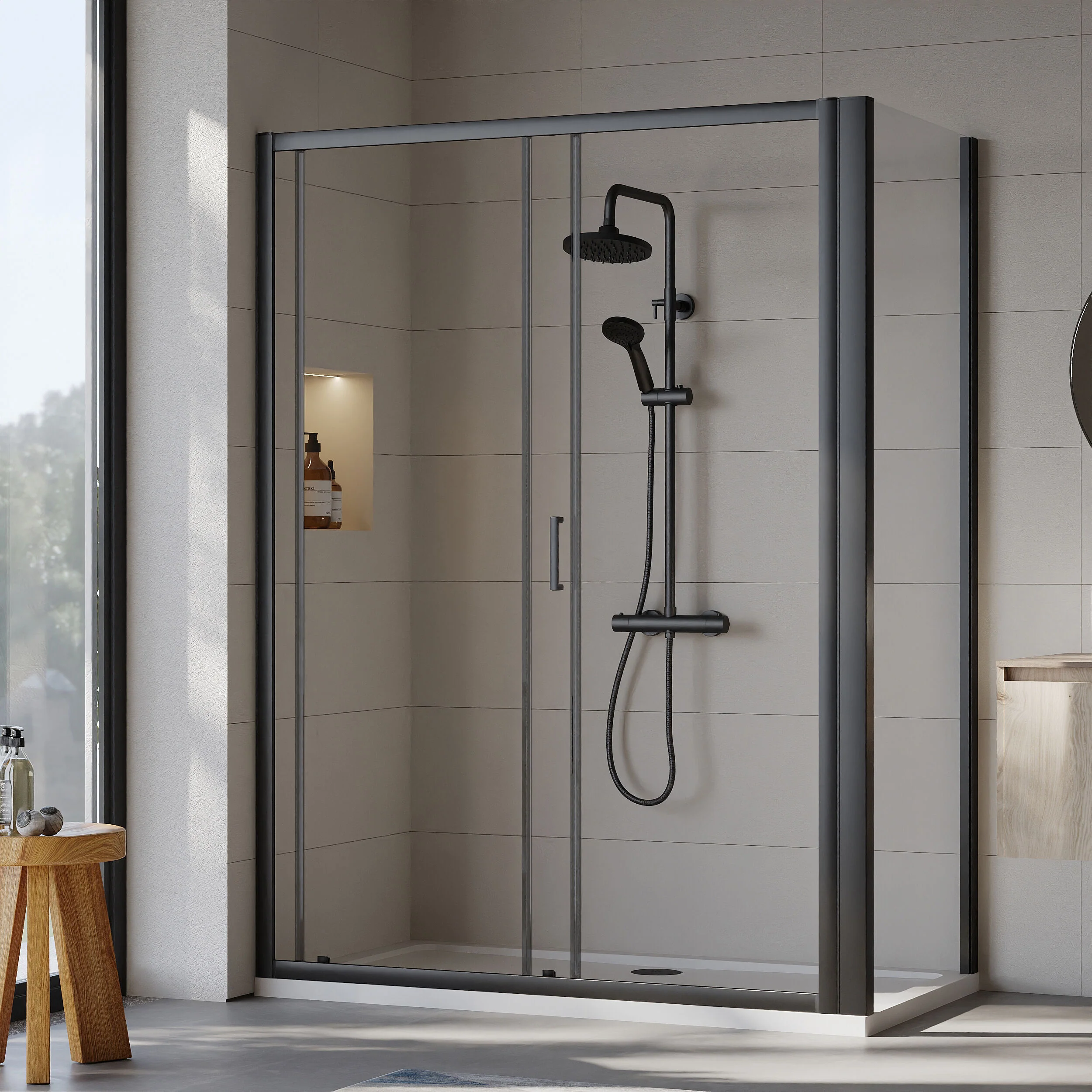 Almington Sliding Shower Door, Side Panel and Shower Tray - Choice of Size and Finish - Image 95