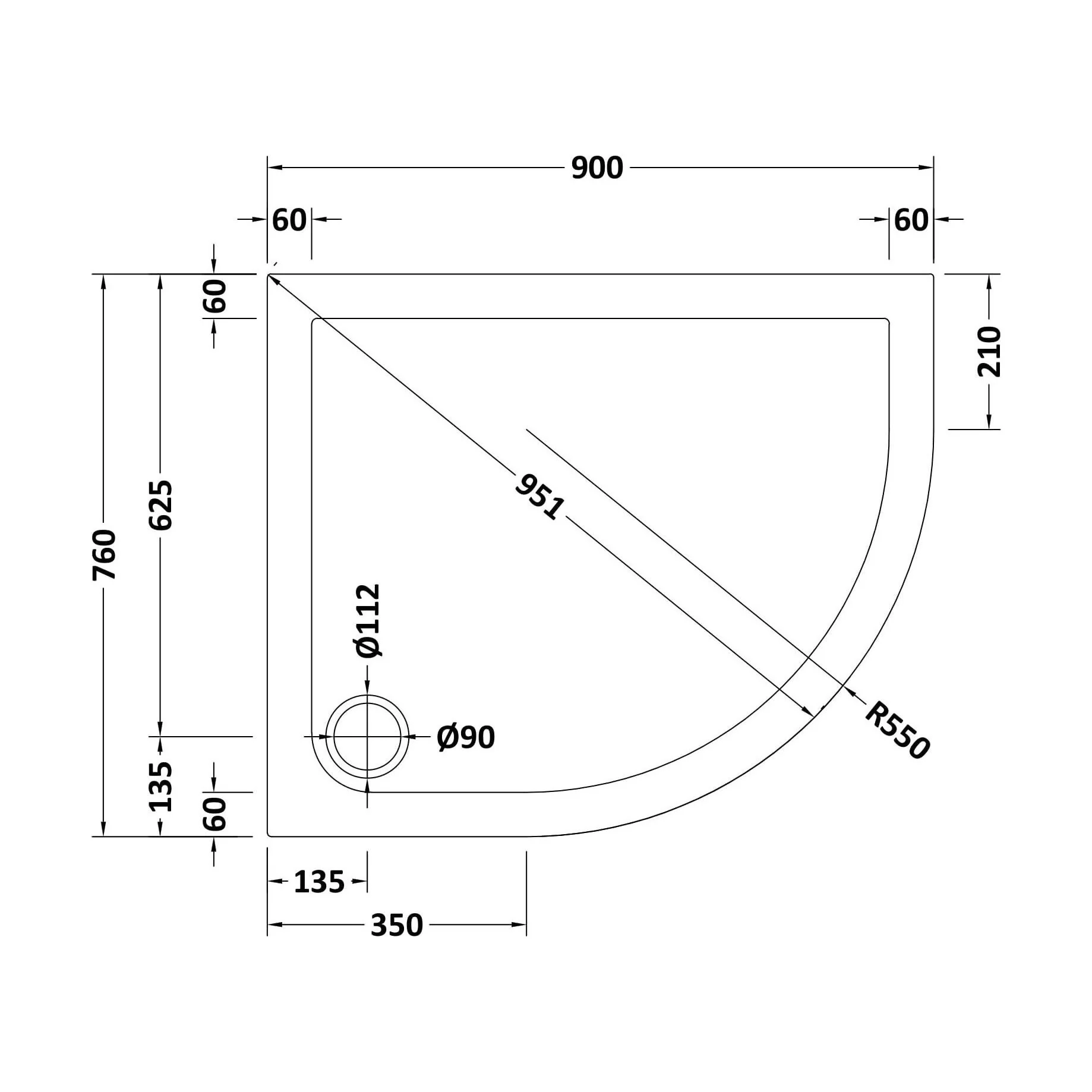 Slip Resistant Slimline Offset Quadrant Shower Tray - Choice of Size and Orientation - Image 12