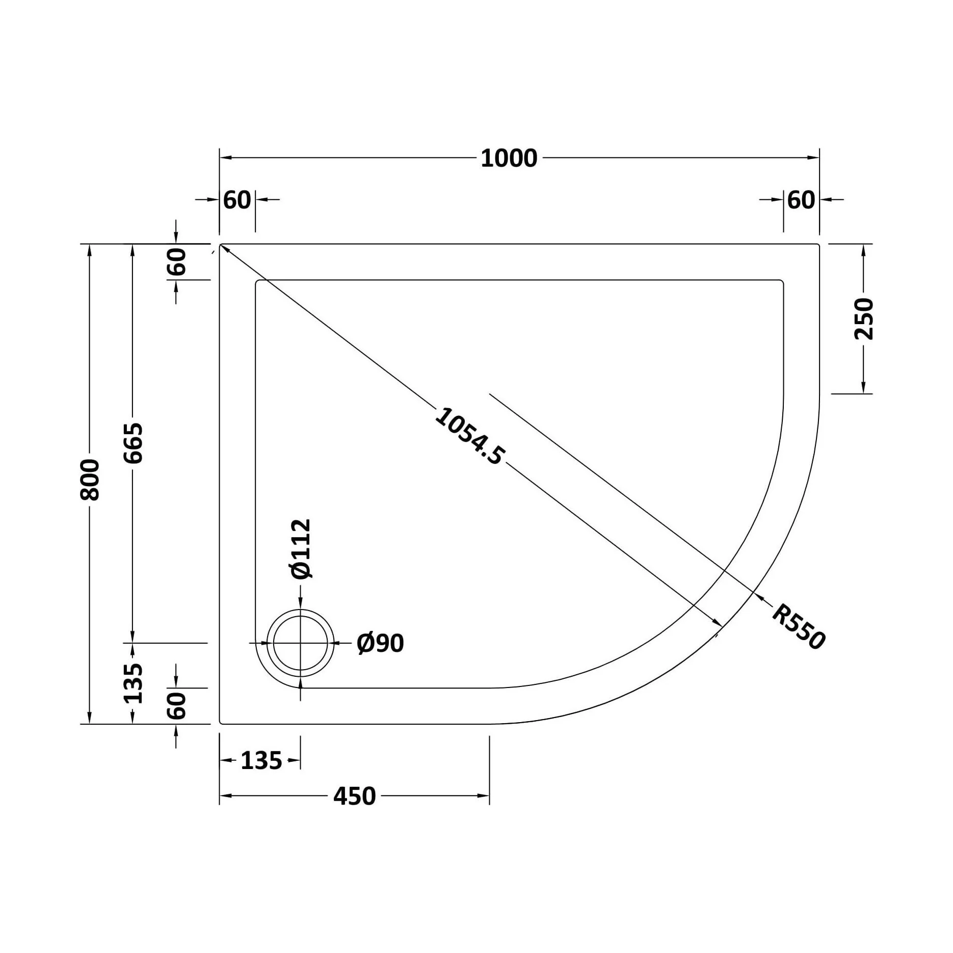 Slip Resistant Slimline Offset Quadrant Shower Tray - Choice of Size and Orientation - Image 14