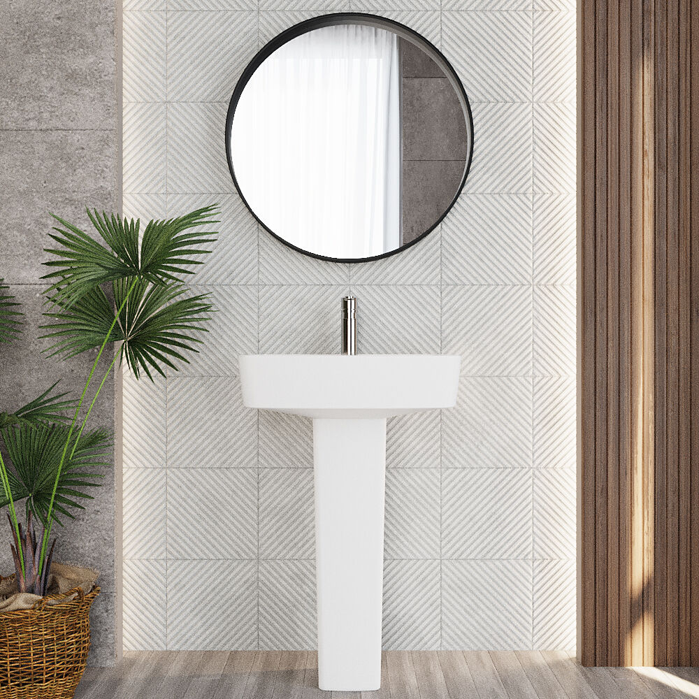 Forsbrook Modern White Square 1 Tap Hole Bathroom Basin & Full Pedestal - Choice of Size (520mm or 600mm) - Image 3