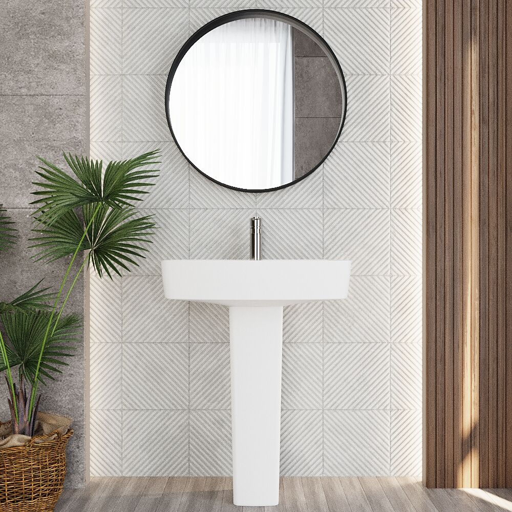 Forsbrook Modern White Square 1 Tap Hole Bathroom Basin & Full Pedestal - Choice of Size (520mm or 600mm) - Image 4