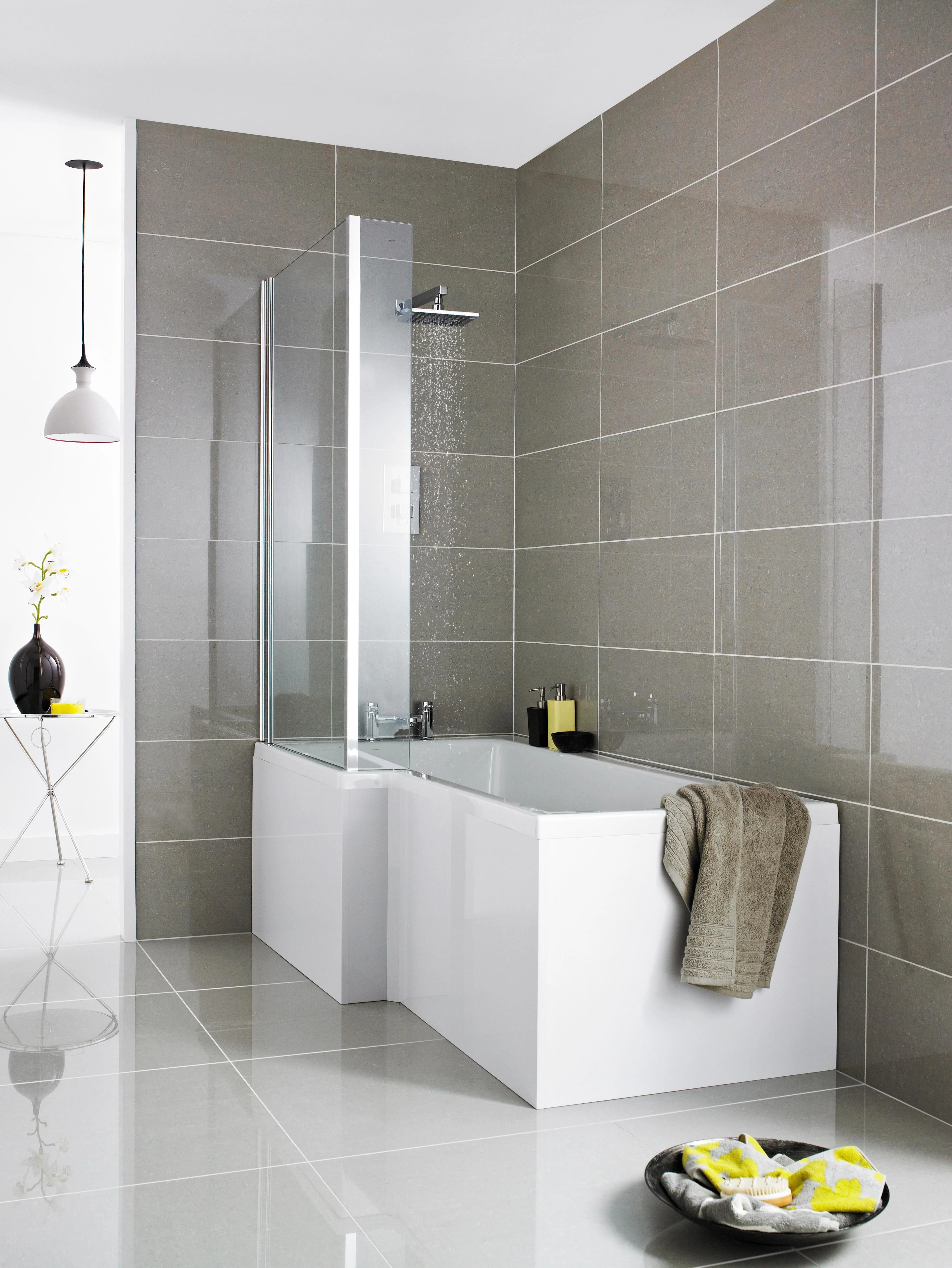 Square L-Shaped Shower Bath Panel - Gloss White - Image 3