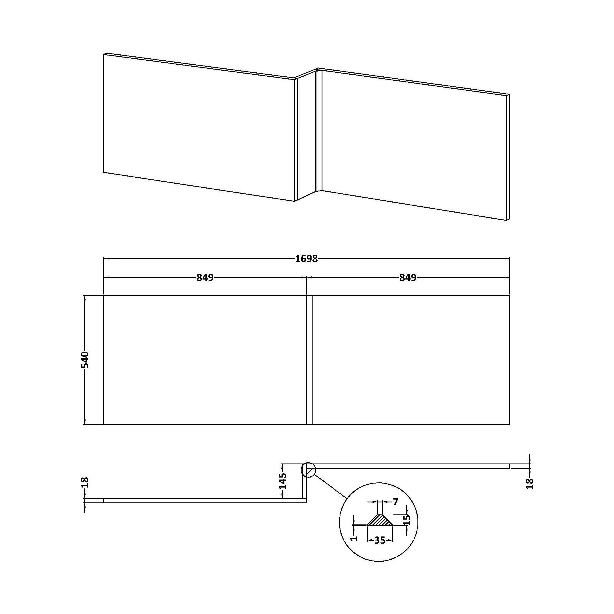 Square L-Shaped Shower Bath Panel - Gloss White - Image 8