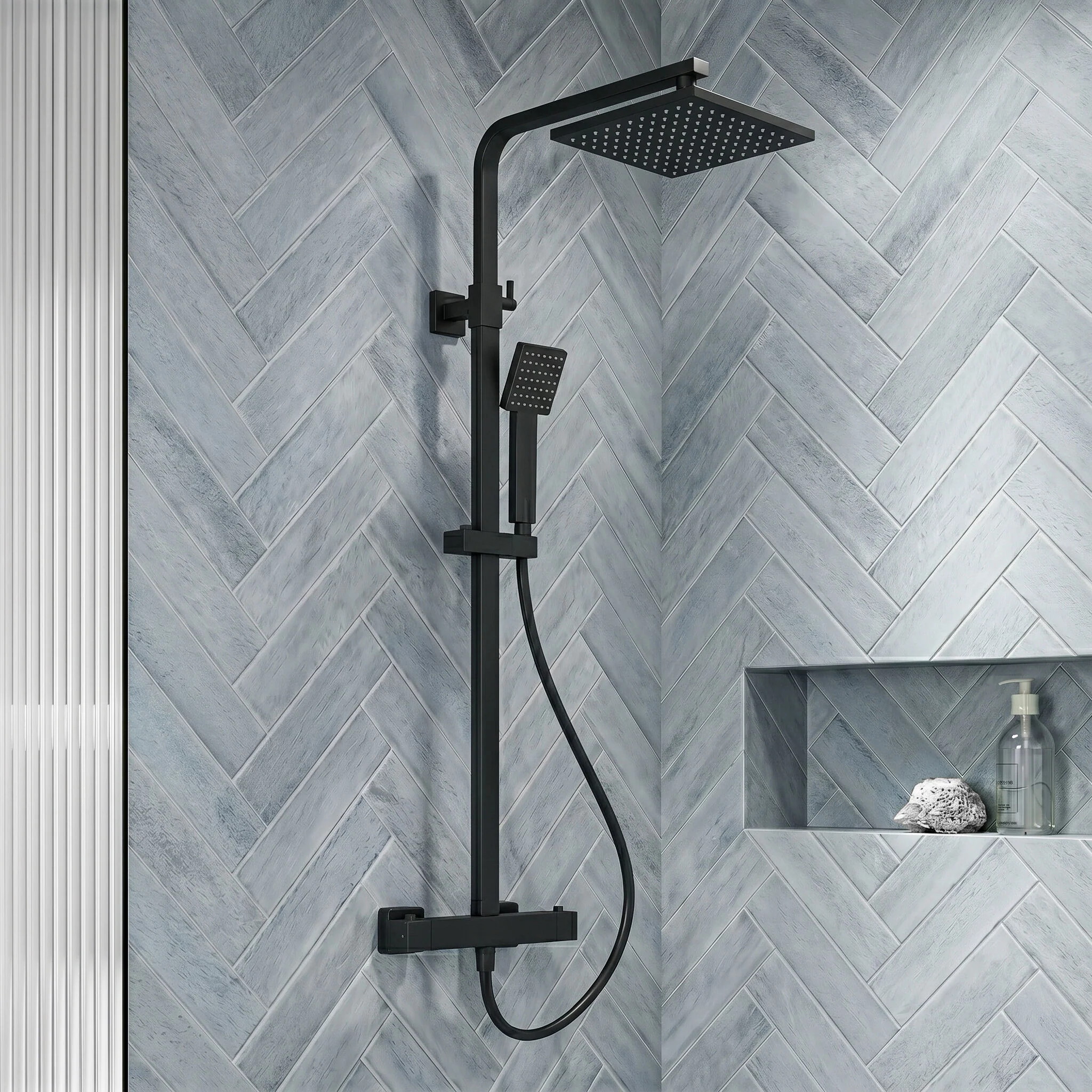 Swinscoe Square Thermostatic Shower Kit with Fixed Head & Adjustable Handset - Multiple Colours Available - Image 2