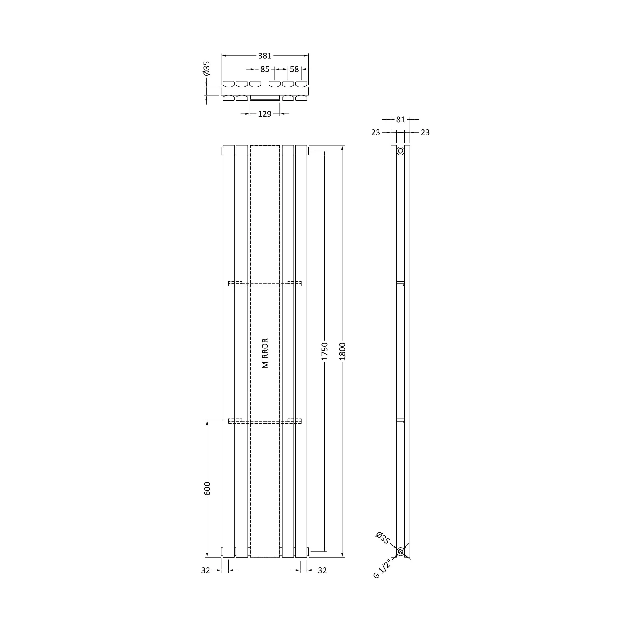 Edingale Square Vertical Double Panel Radiator with Mirror, 3344 BTU, 1800mm x 354mm - Choice of Colour - Image 10