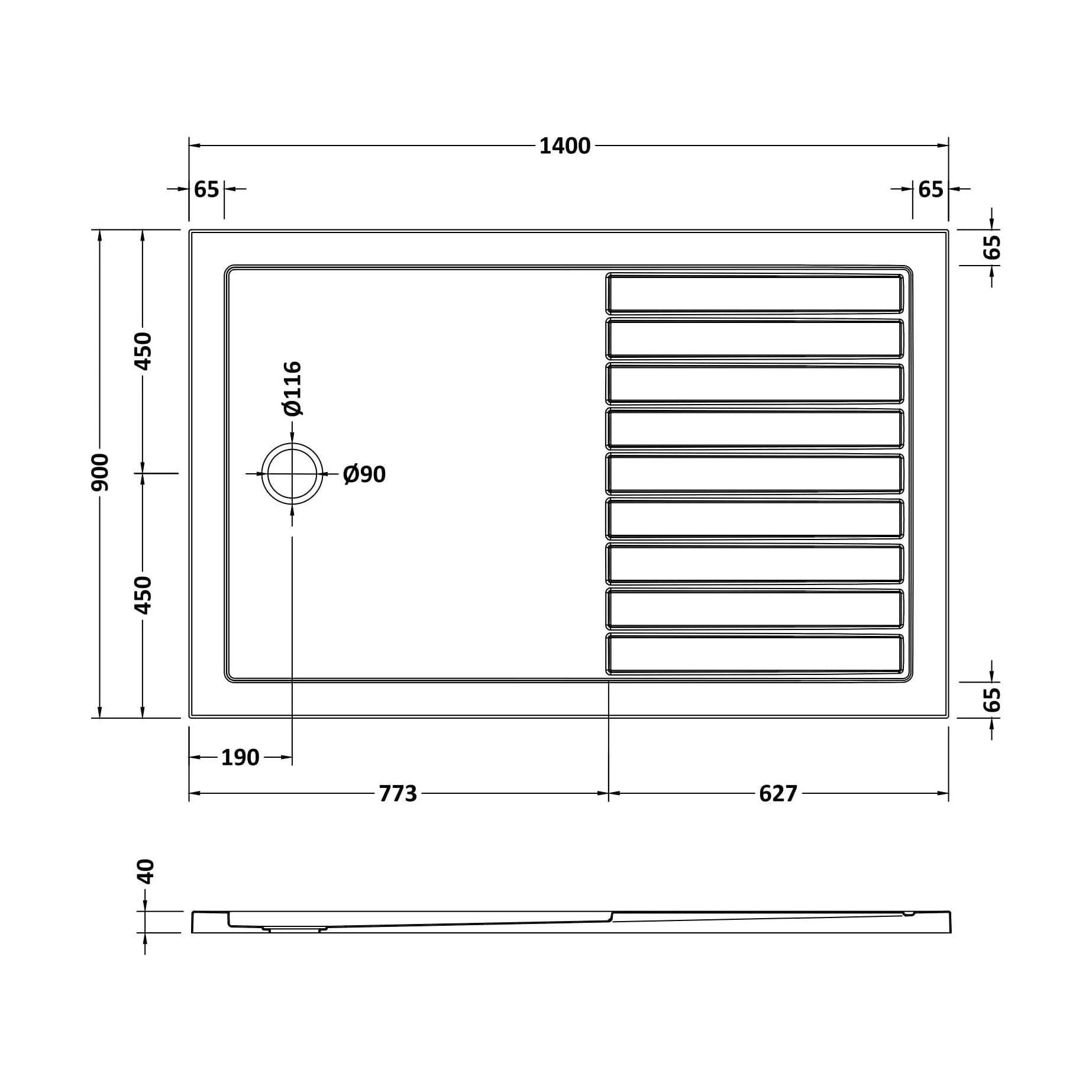 SR Walk In Shower Tray 1400x900x40 - Image 2
