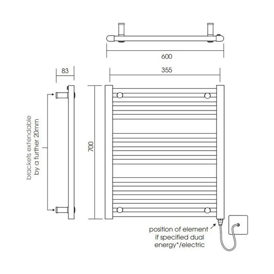 Yarnfield Straight Heated Heated Towel Rail Radiator, 600mm - Choice of Size and Colour - Image 49