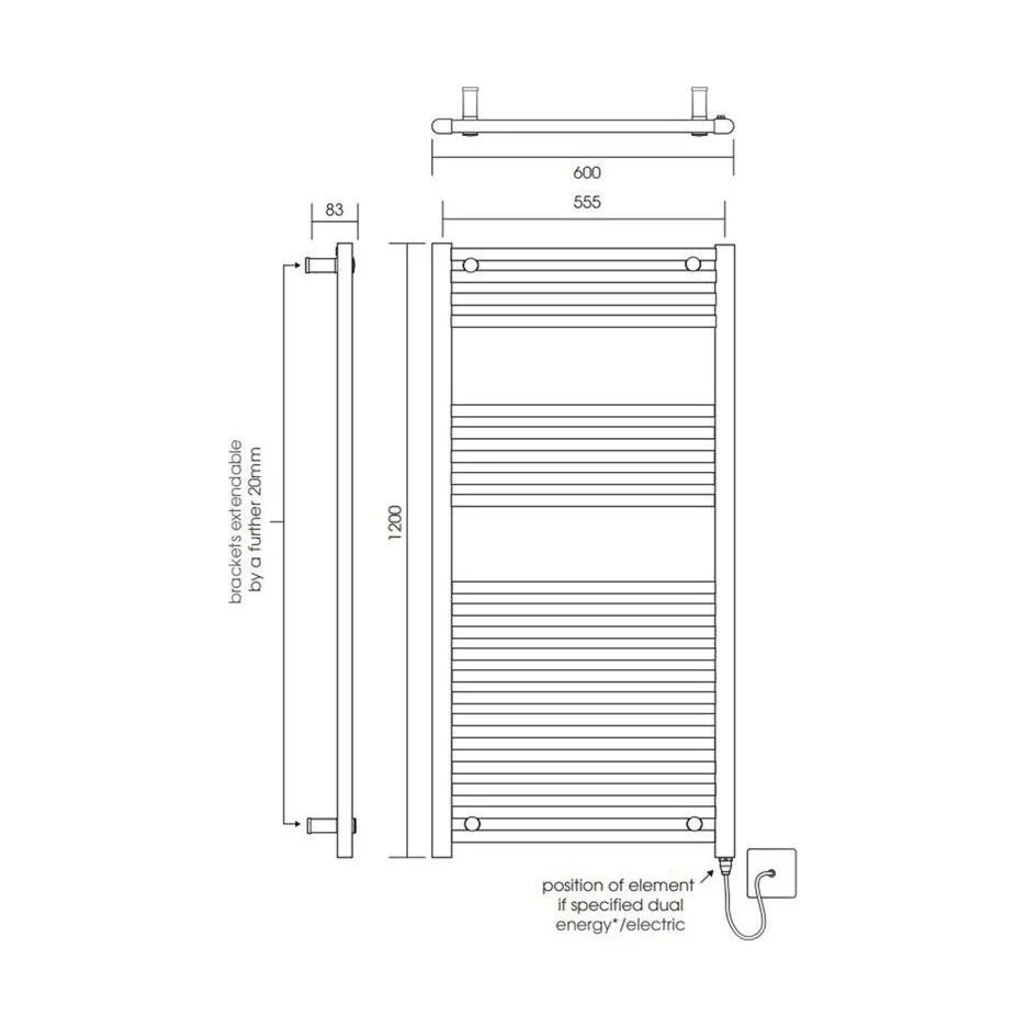 Yarnfield Straight Heated Heated Towel Rail Radiator, 600mm - Choice of Size and Colour - Image 52