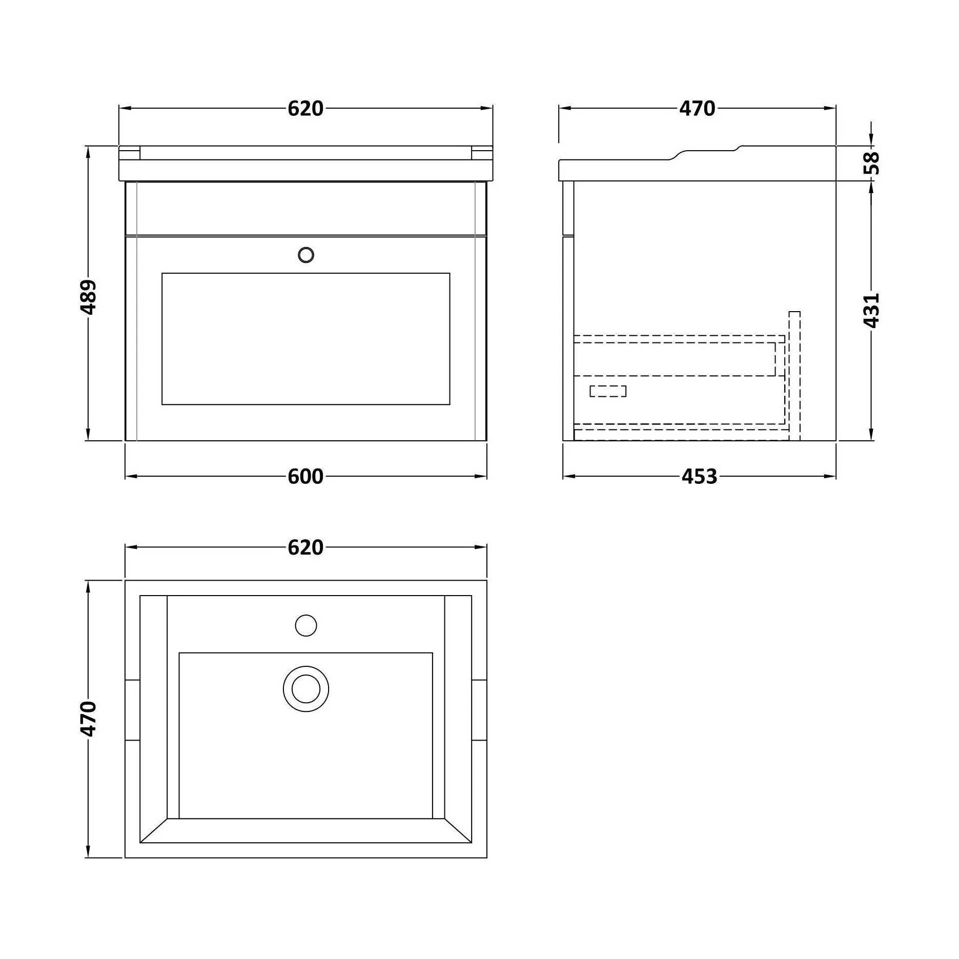 Swynnerton Traditional 1 Drawer Wall Hung Vanity Unit with Basin, Dark Grey, 600mm - Image 2