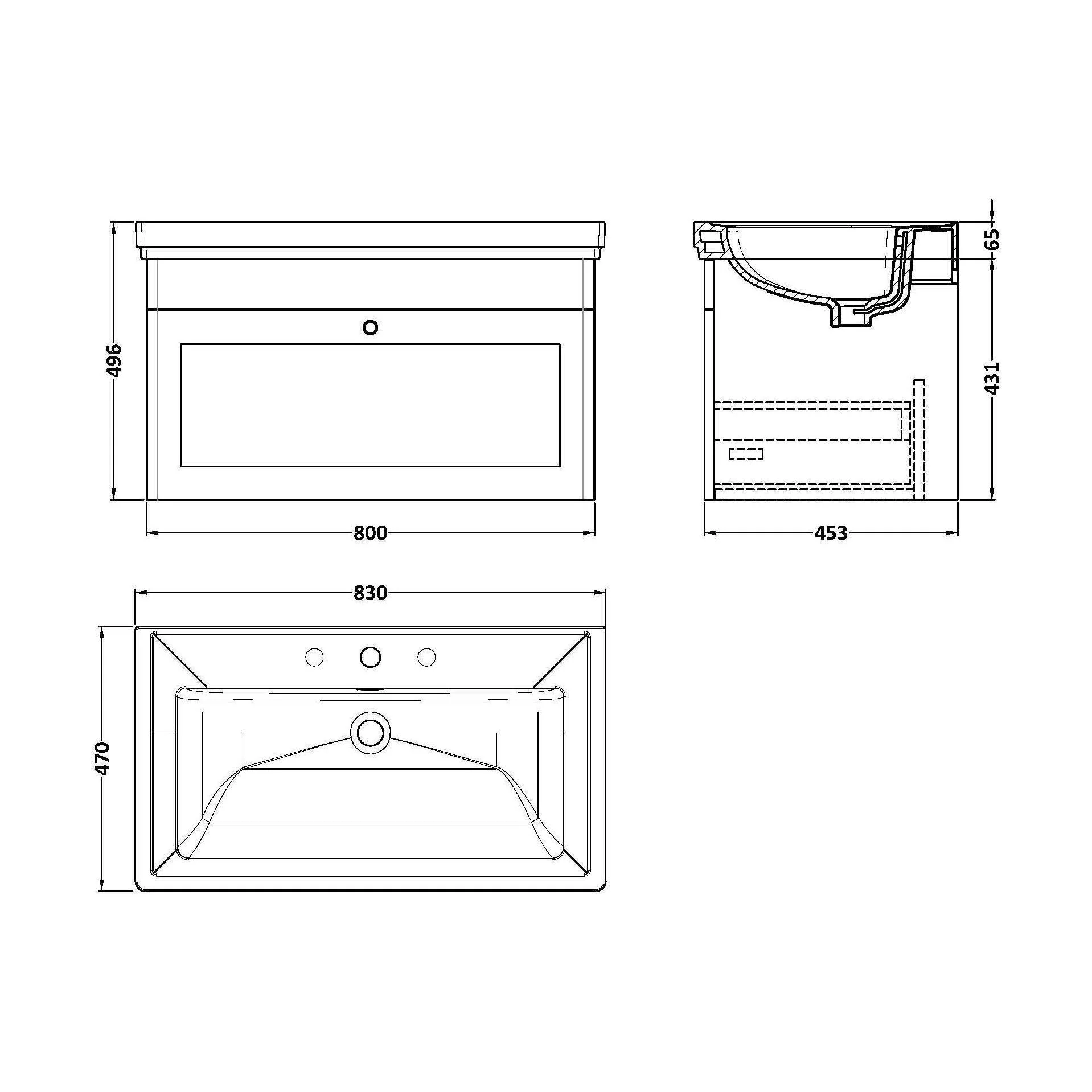 Swynnerton Traditional 1 Drawer Wall Hung Vanity Unit with Basin, Dark Grey, 800mm - Image 2