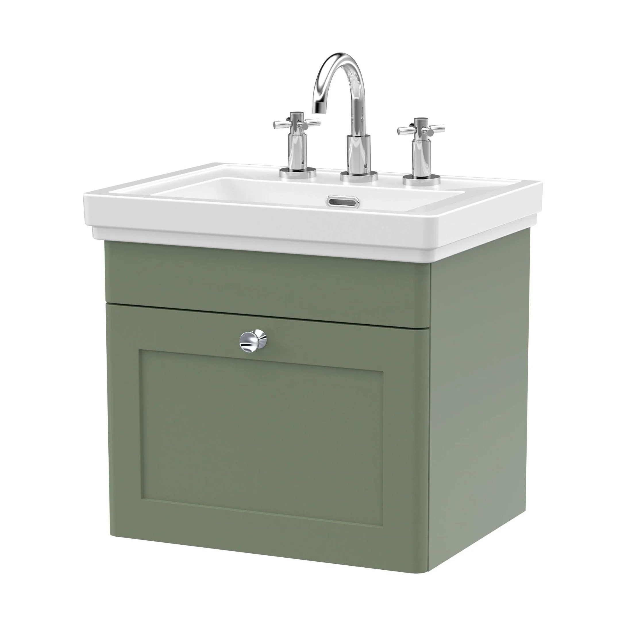 Swynnerton Traditional 1 Drawer Wall Hung Vanity Unit with Basin, Satin Green, 500mm