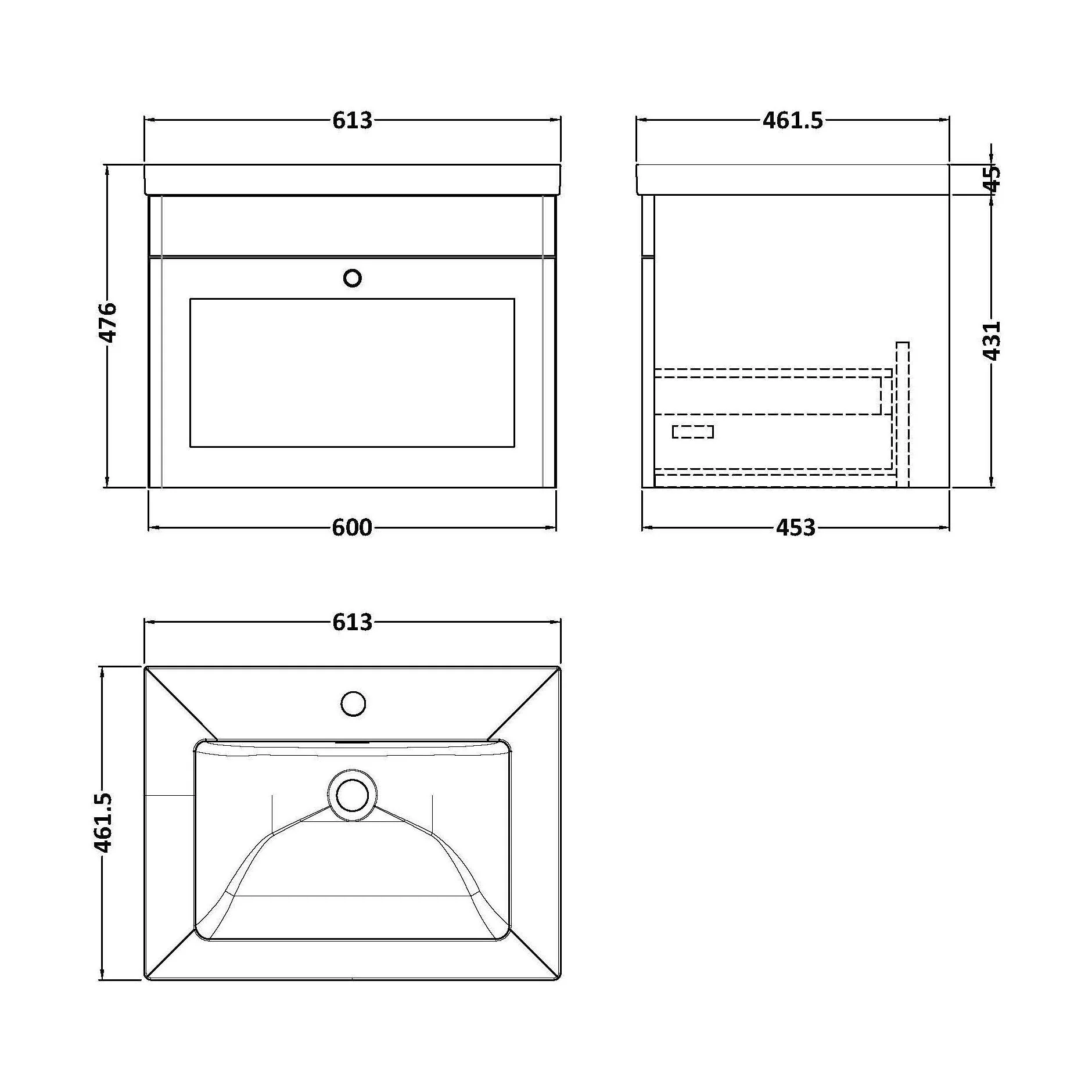 Swynnerton Traditional 1 Drawer Wall Hung Vanity Unit with Fireclay Basin, Satin Green, 600mm - Image 2