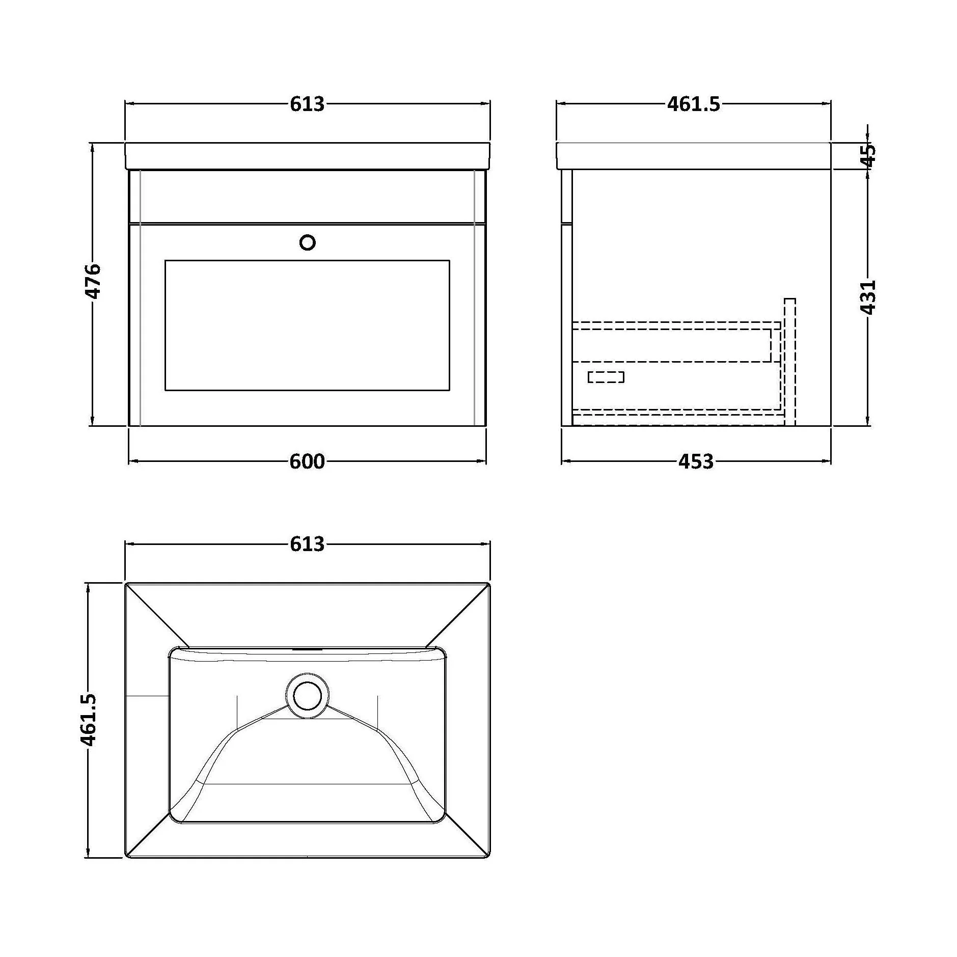 Swynnerton Traditional 1 Drawer Wall Hung Vanity Unit with Fireclay Basin, Satin Green, 600mm - Image 2