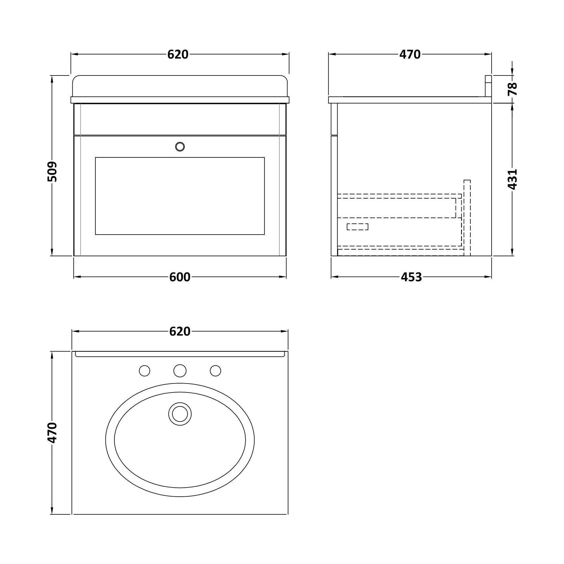 Swynnerton Traditional 1 Drawer Wall Hung Vanity Unit with Marble Basin, Satin Green, 600mm - Image 2