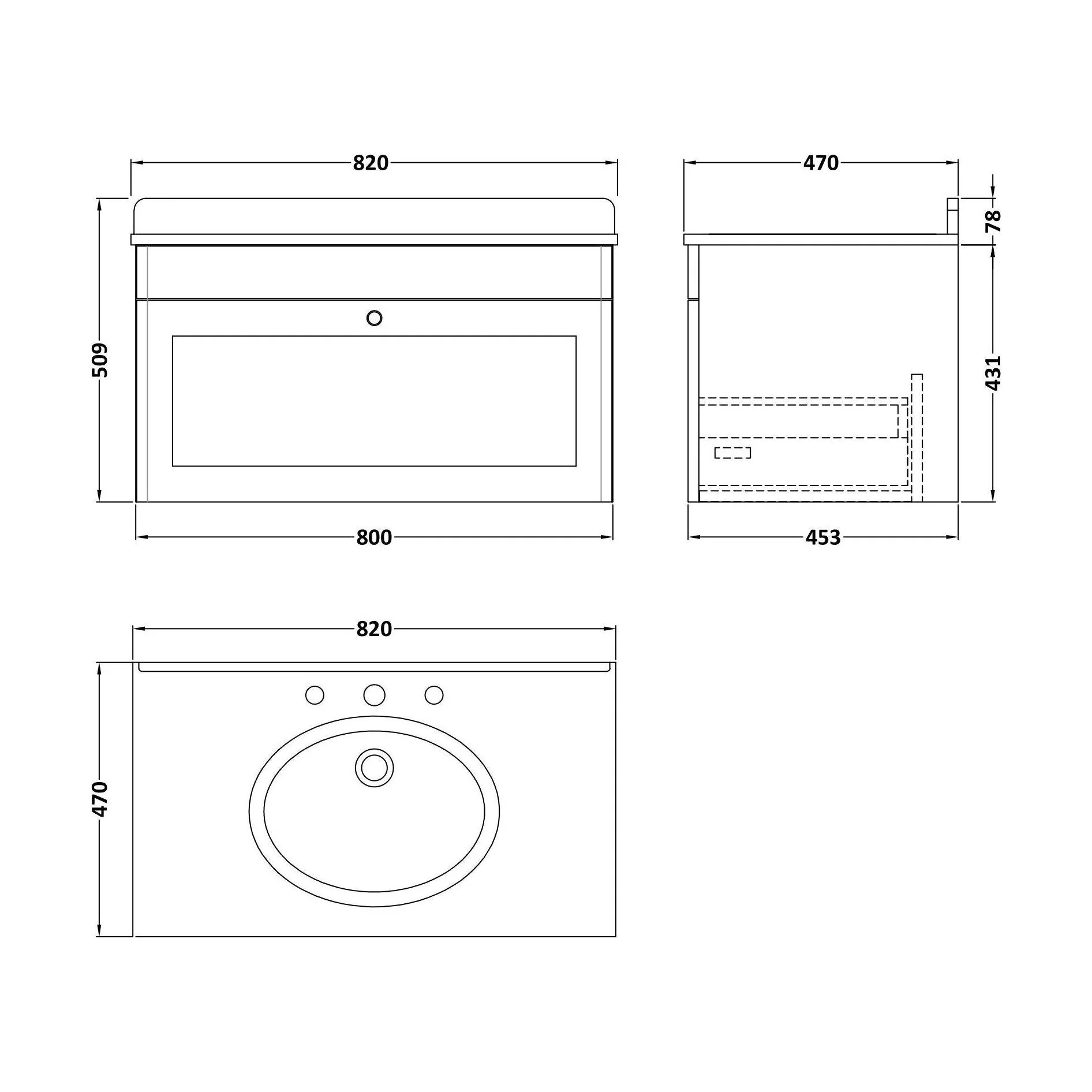 Swynnerton Traditional 1 Drawer Wall Hung Vanity Unit with Marble Basin, Satin Green, 800mm - Image 2