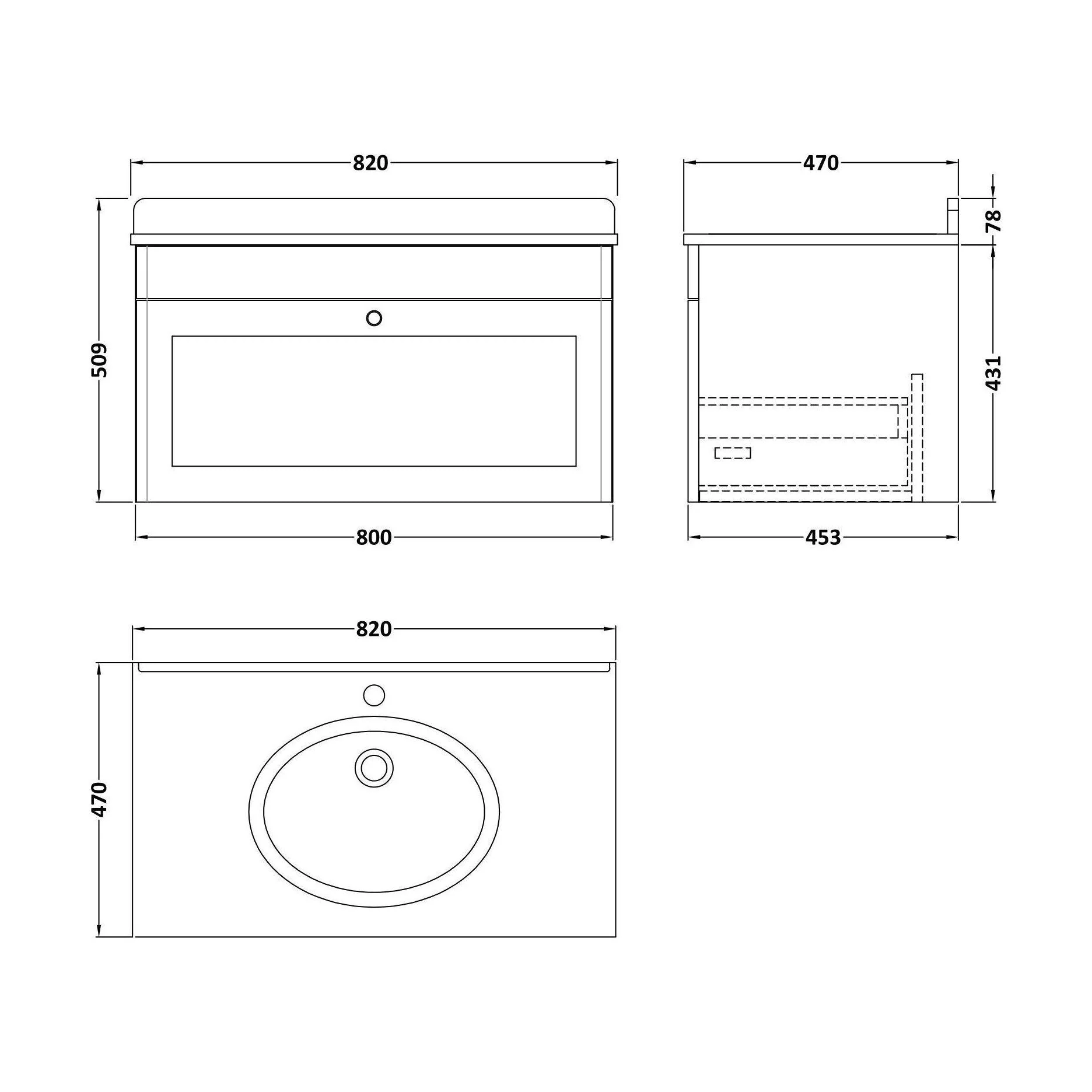 Swynnerton Traditional 1 Drawer Wall Hung Vanity Unit with Marble Basin, Satin Grey, 800mm - Image 2