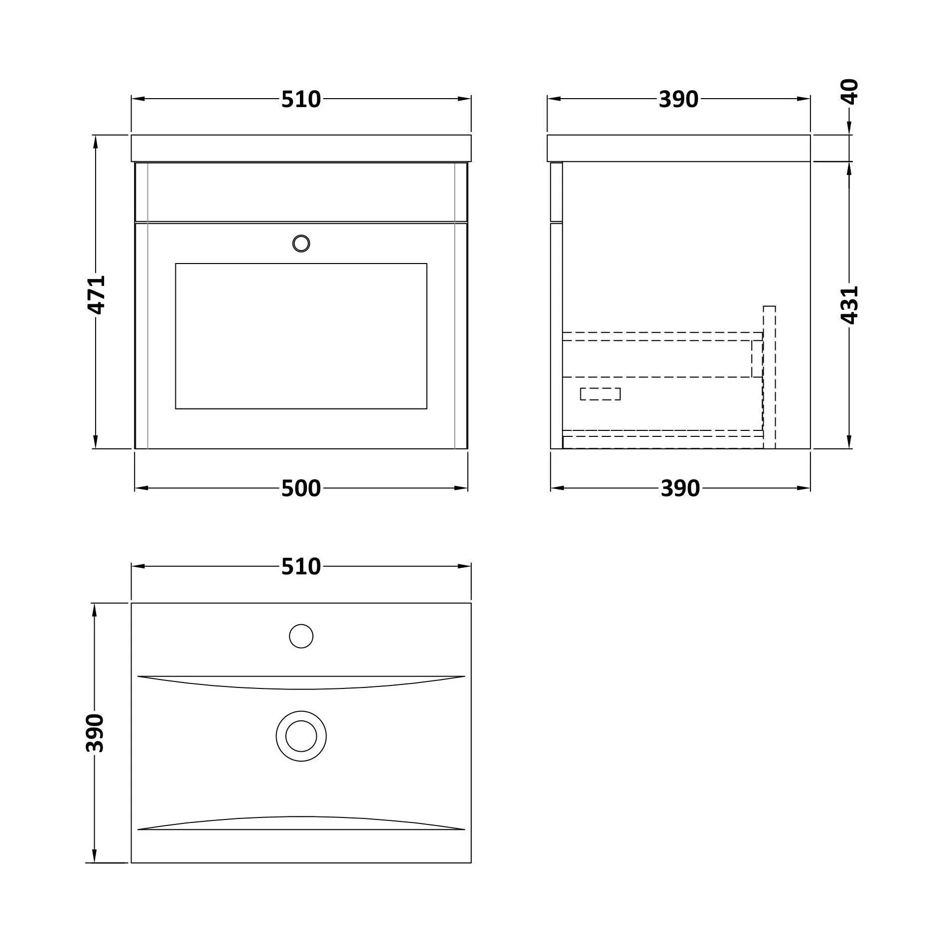 Swynnerton Traditional 1 Drawer Wall Hung Vanity Unit with Mid-Edge Basin, Dark Grey, 500mm - Image 2