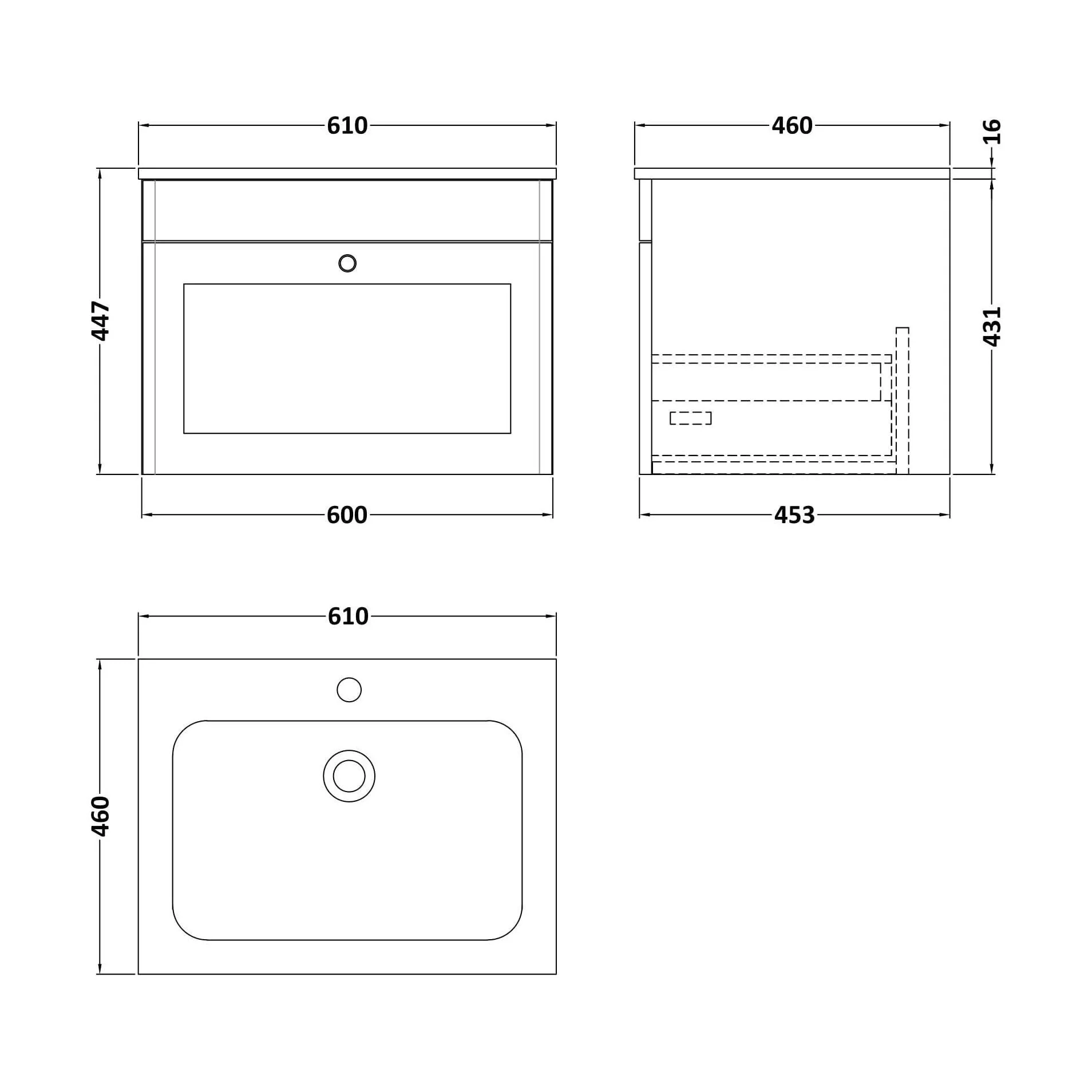 Swynnerton Traditional 1 Drawer Wall Hung Vanity Unit with Stone Basin, Satin White, 600mm - Image 2