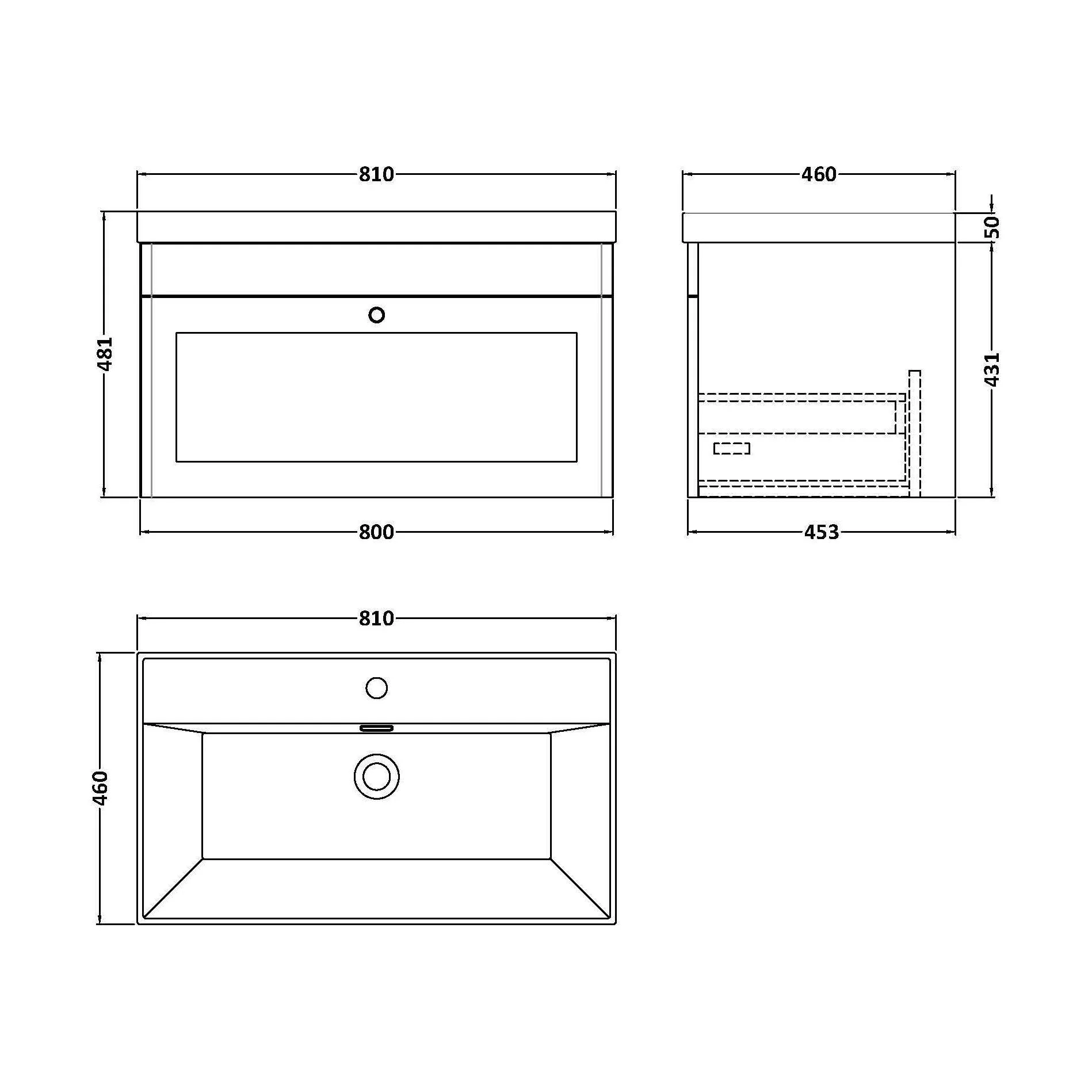 Swynnerton Traditional 1 Drawer Wall Hung Vanity Unit with Thin Edge Basin, Satin Green, 800mm - Image 2