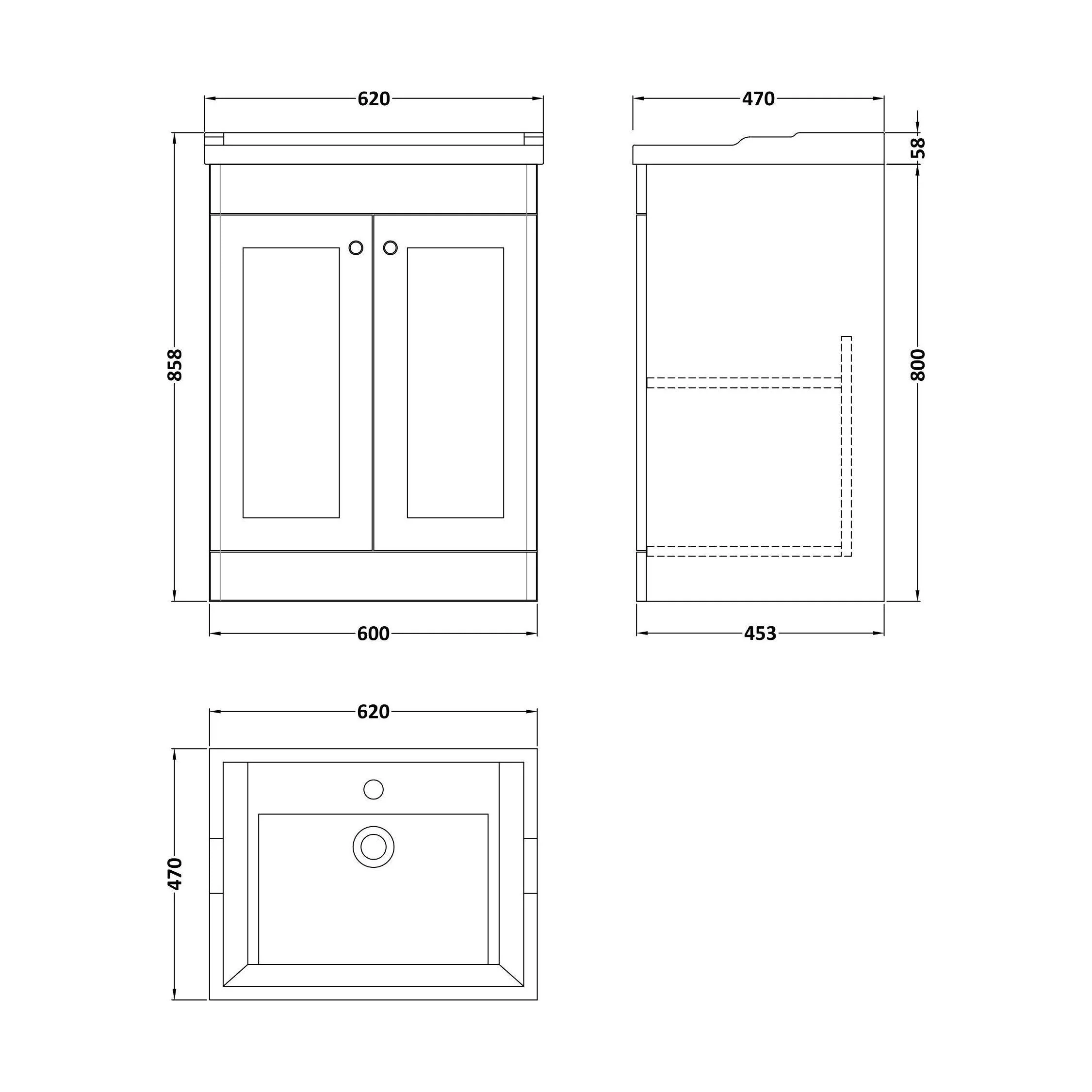 Swynnerton Traditional 2 Door Floor Standing Vanity Unit with Basin, Dark Grey, 600mm - Image 2