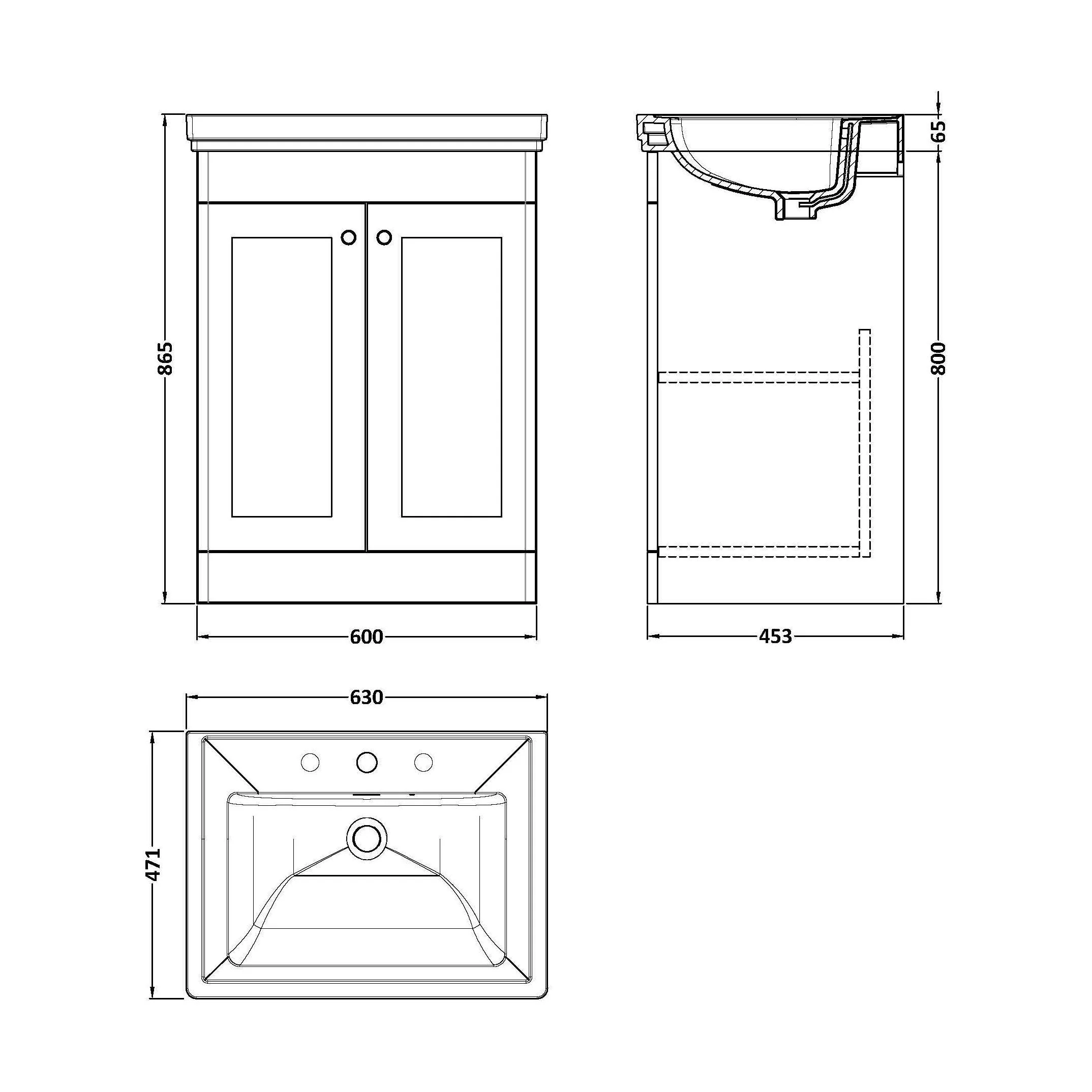 Swynnerton Traditional 2 Door Floor Standing Vanity Unit with Basin, Satin Green, 600mm - Image 2