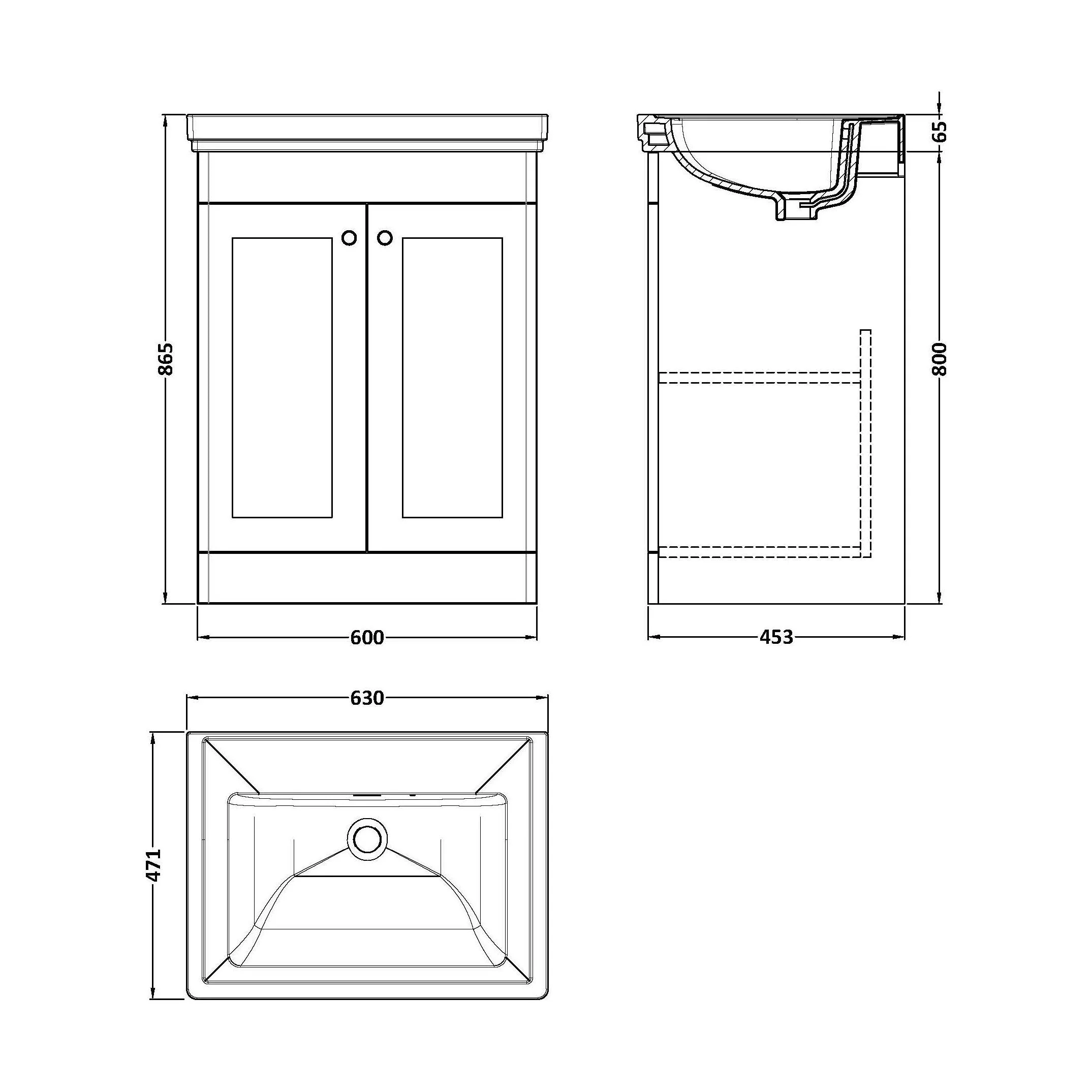 Swynnerton Traditional 2 Door Floor Standing Vanity Unit with Basin, Satin Green, 600mm - Image 2