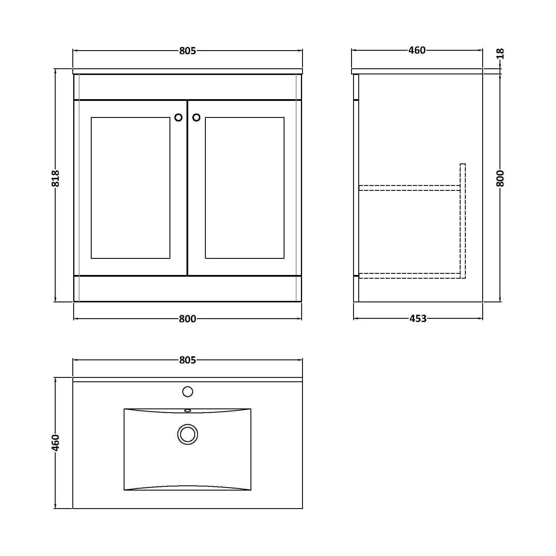 Swynnerton Traditional 2 Door Floor Standing Vanity Unit with Basin, Satin White, 800mm - Image 2