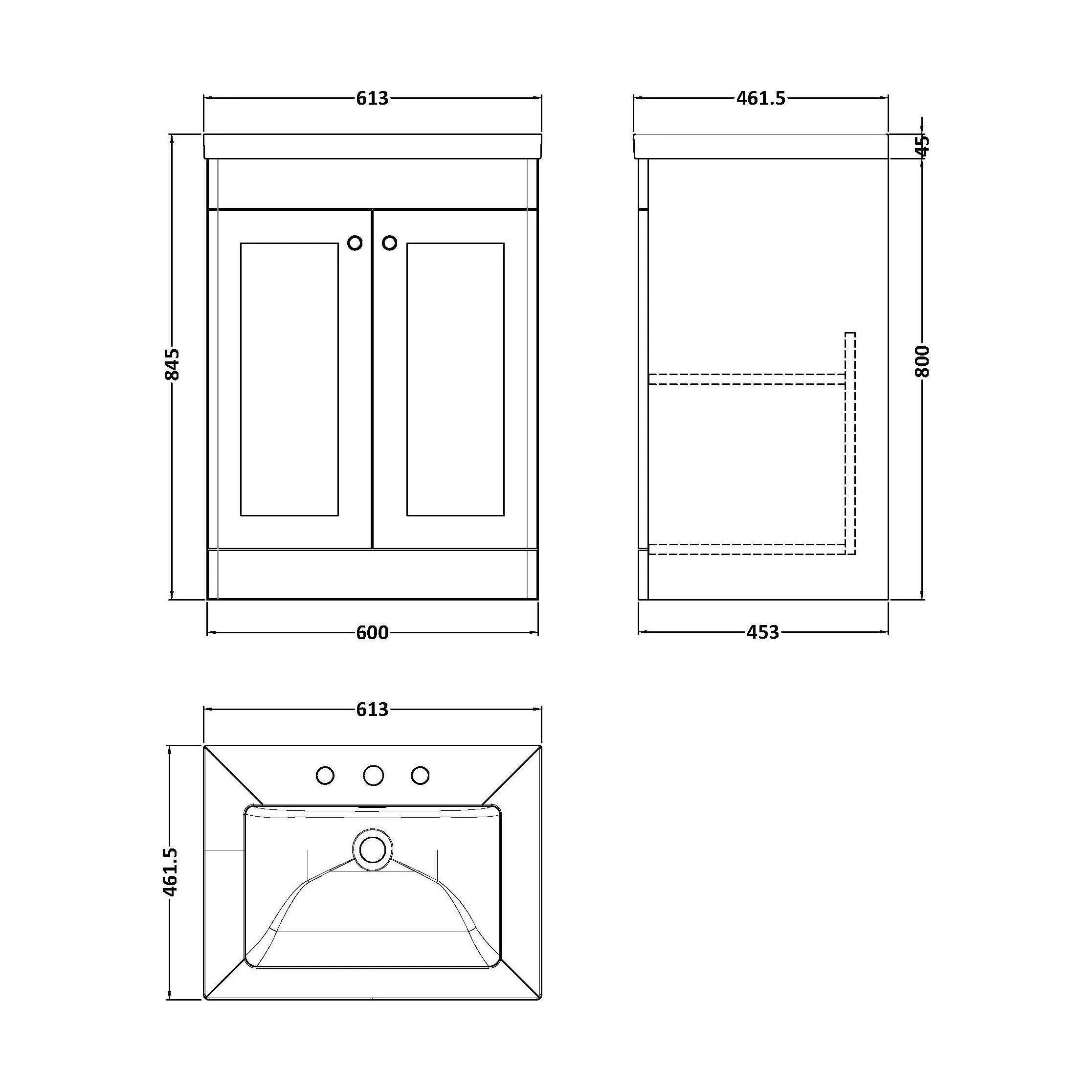 Swynnerton Traditional 2 Door Floor Standing Vanity Unit with Fireclay Basin, Dark Grey, 600mm - Image 2