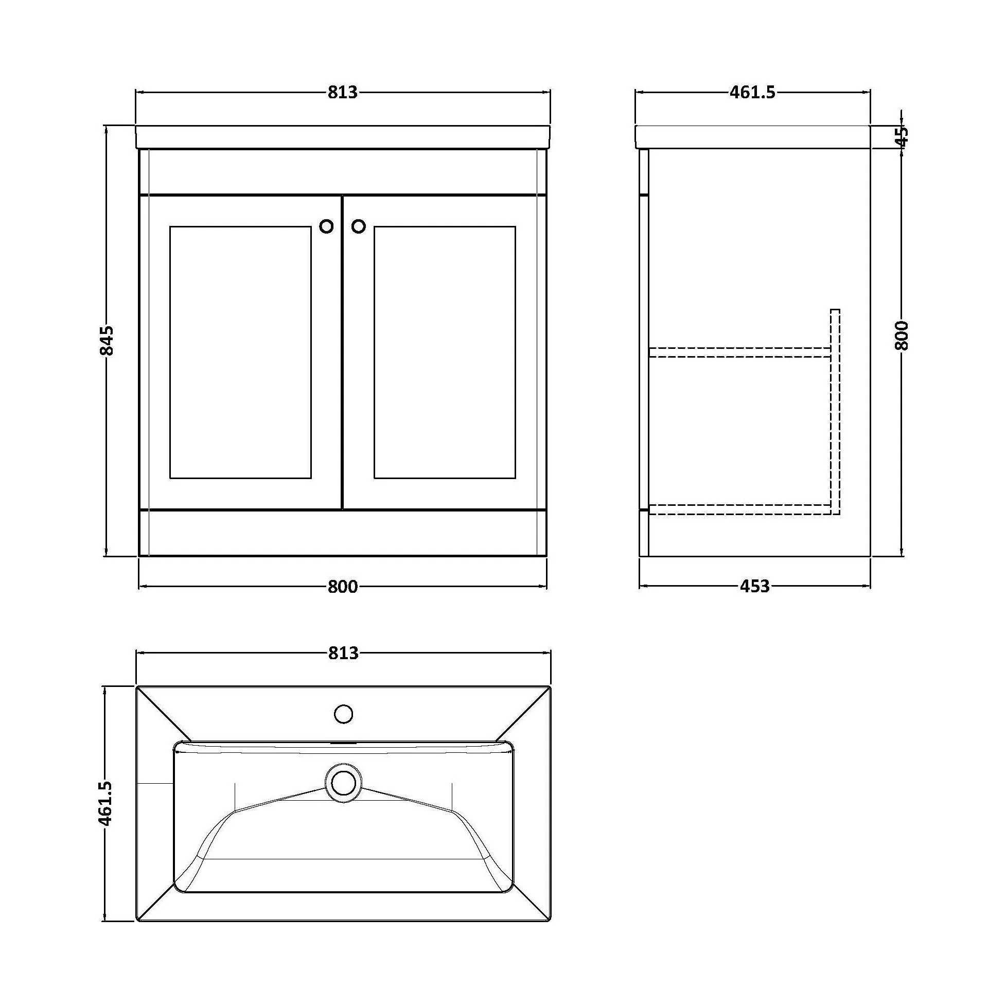 Swynnerton Traditional 2 Door Floor Standing Vanity Unit with Fireclay Basin, Dark Grey, 800mm - Image 2