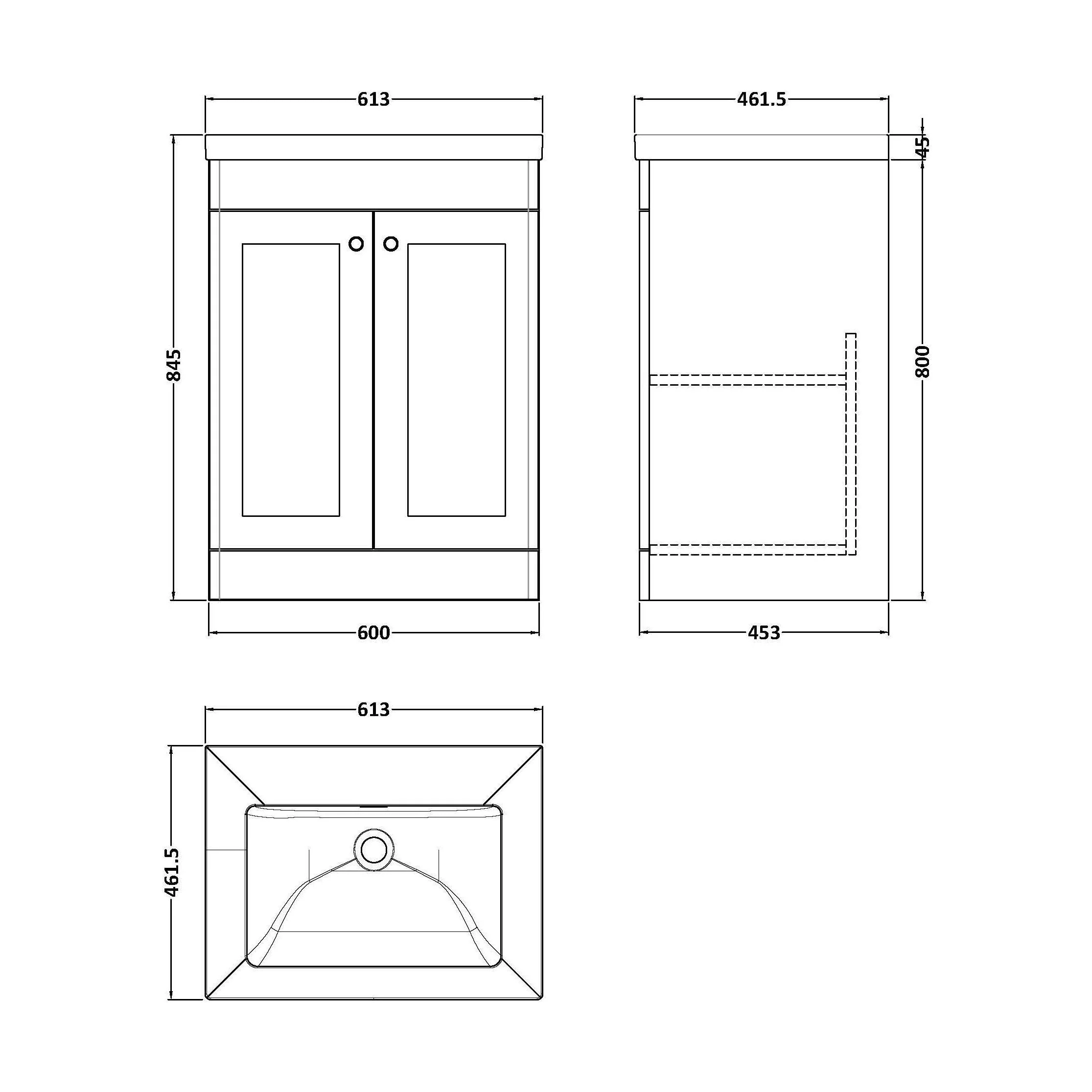 Swynnerton Traditional 2 Door Floor Standing Vanity Unit with Fireclay Basin, Satin Green, 600mm - Image 2
