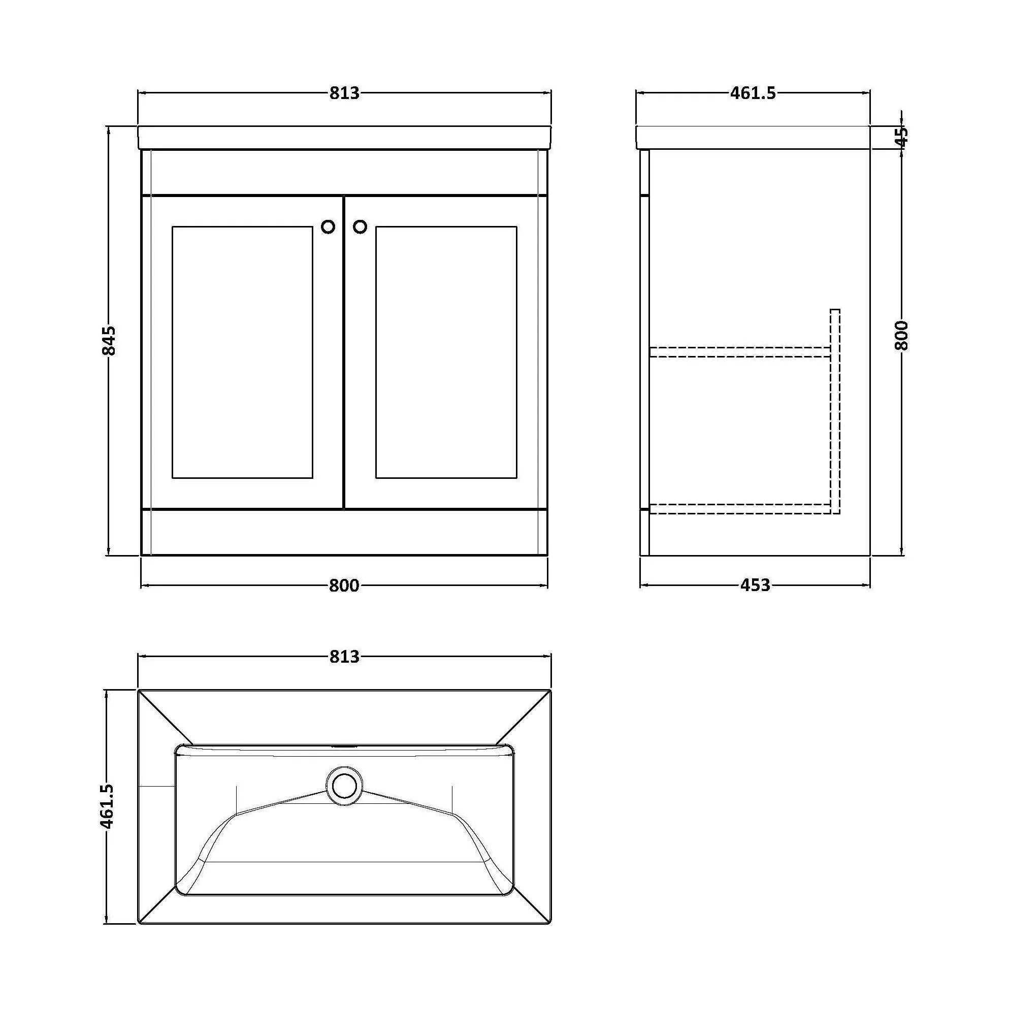 Swynnerton Traditional 2 Door Floor Standing Vanity Unit with Fireclay Basin, Satin White, 800mm - Image 2