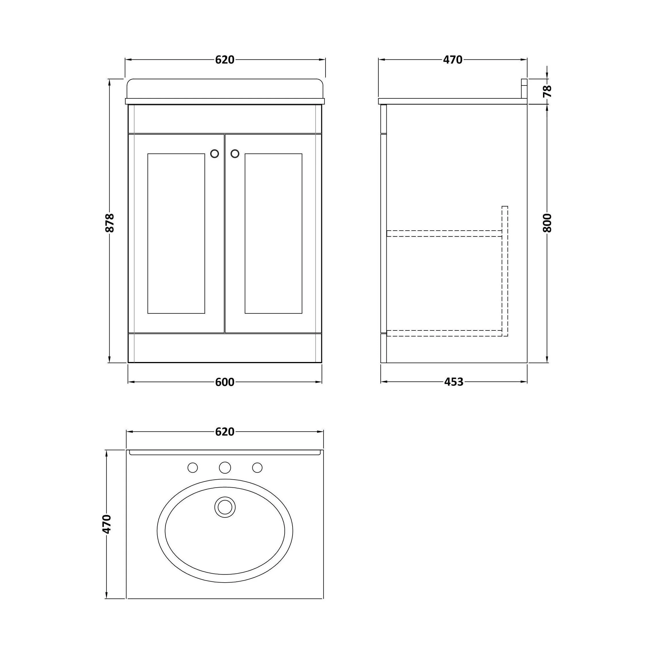 Swynnerton Traditional 2 Door Floor Standing Vanity Unit with Marble Basin, Satin Green, 600mm - Image 2