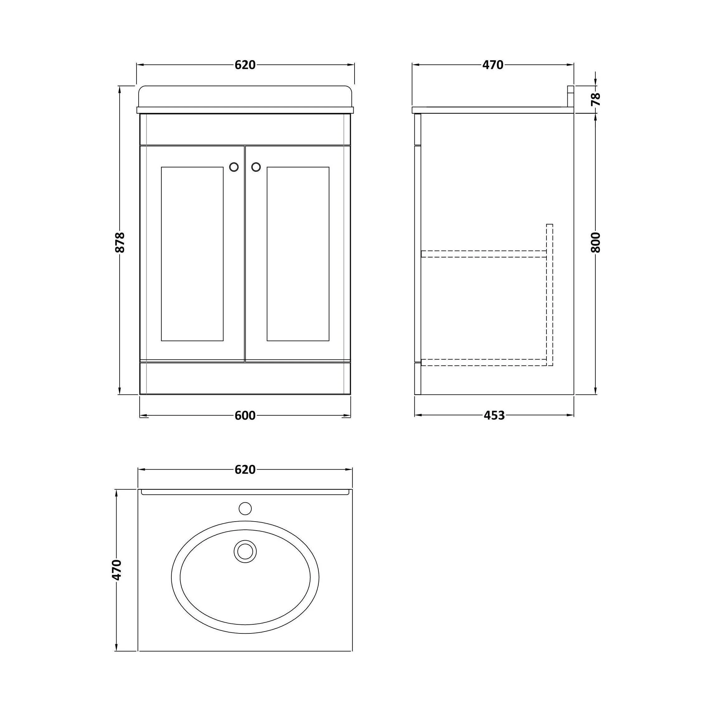 Swynnerton Traditional 2 Door Floor Standing Vanity Unit with Marble Basin, Satin Green, 600mm - Image 2