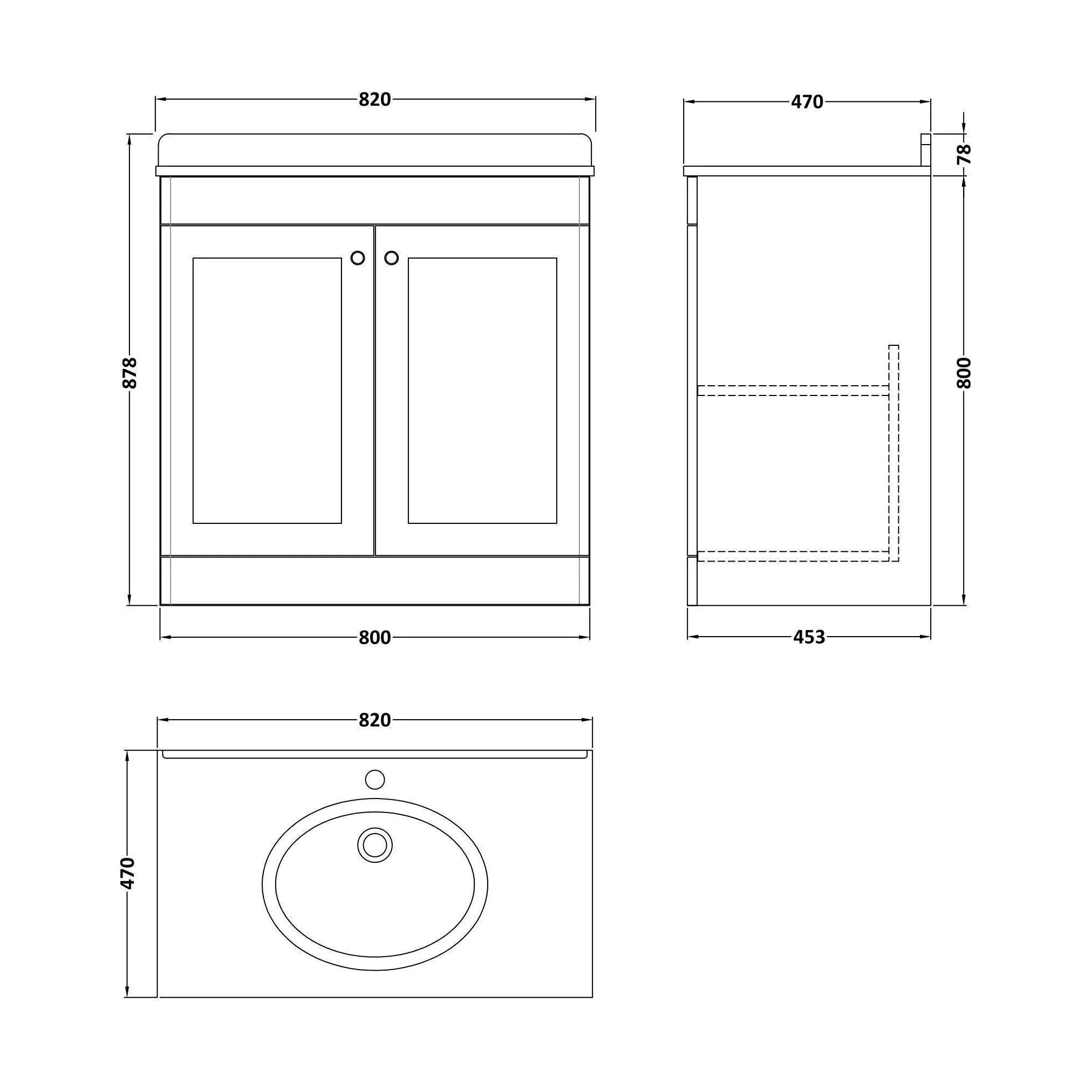 Swynnerton Traditional 2 Door Floor Standing Vanity Unit with Marble Basin, Satin White, 800mm - Image 2
