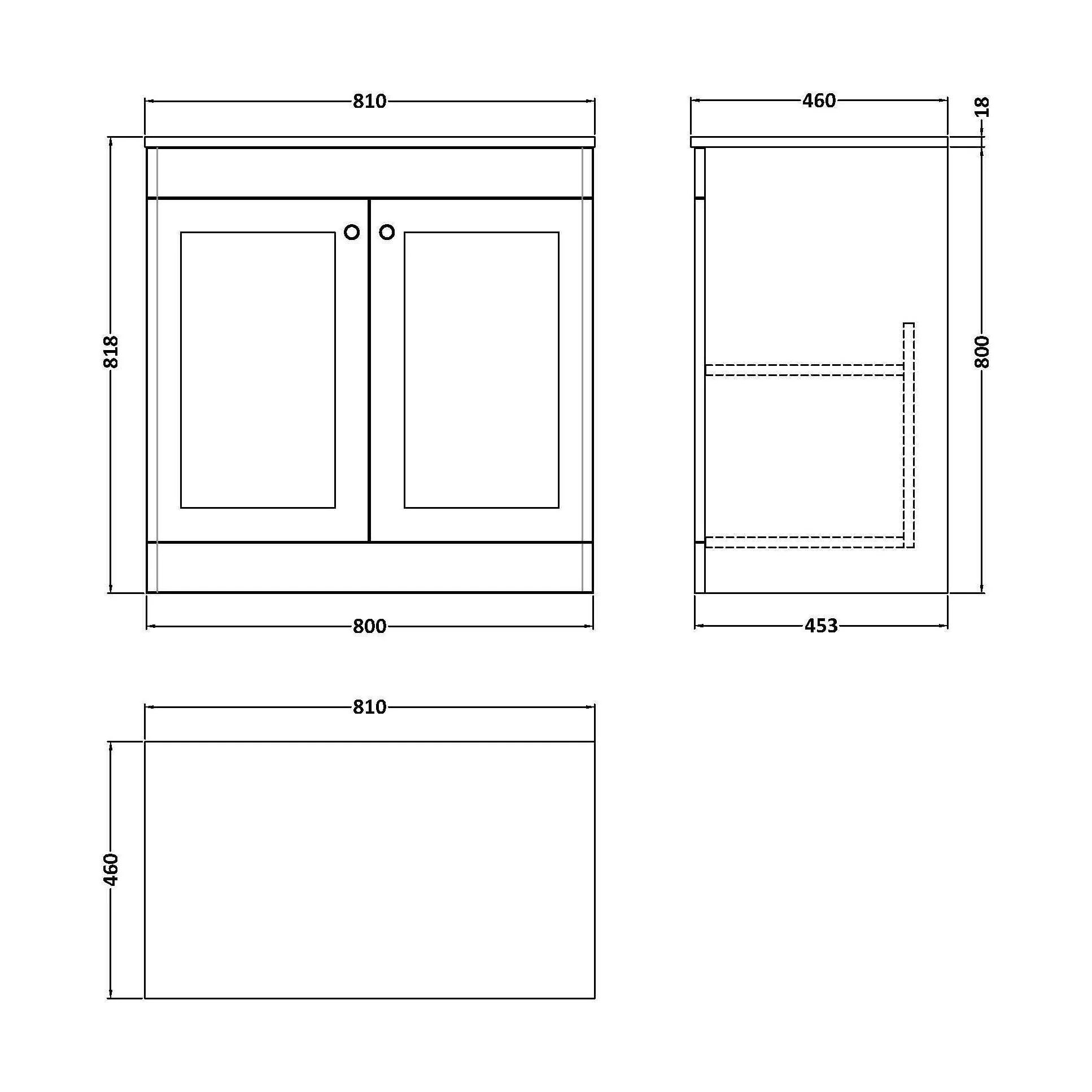 Swynnerton Traditional 2 Door Floor Standing Vanity Unit with Marble Top, Satin White, 800mm - Image 2