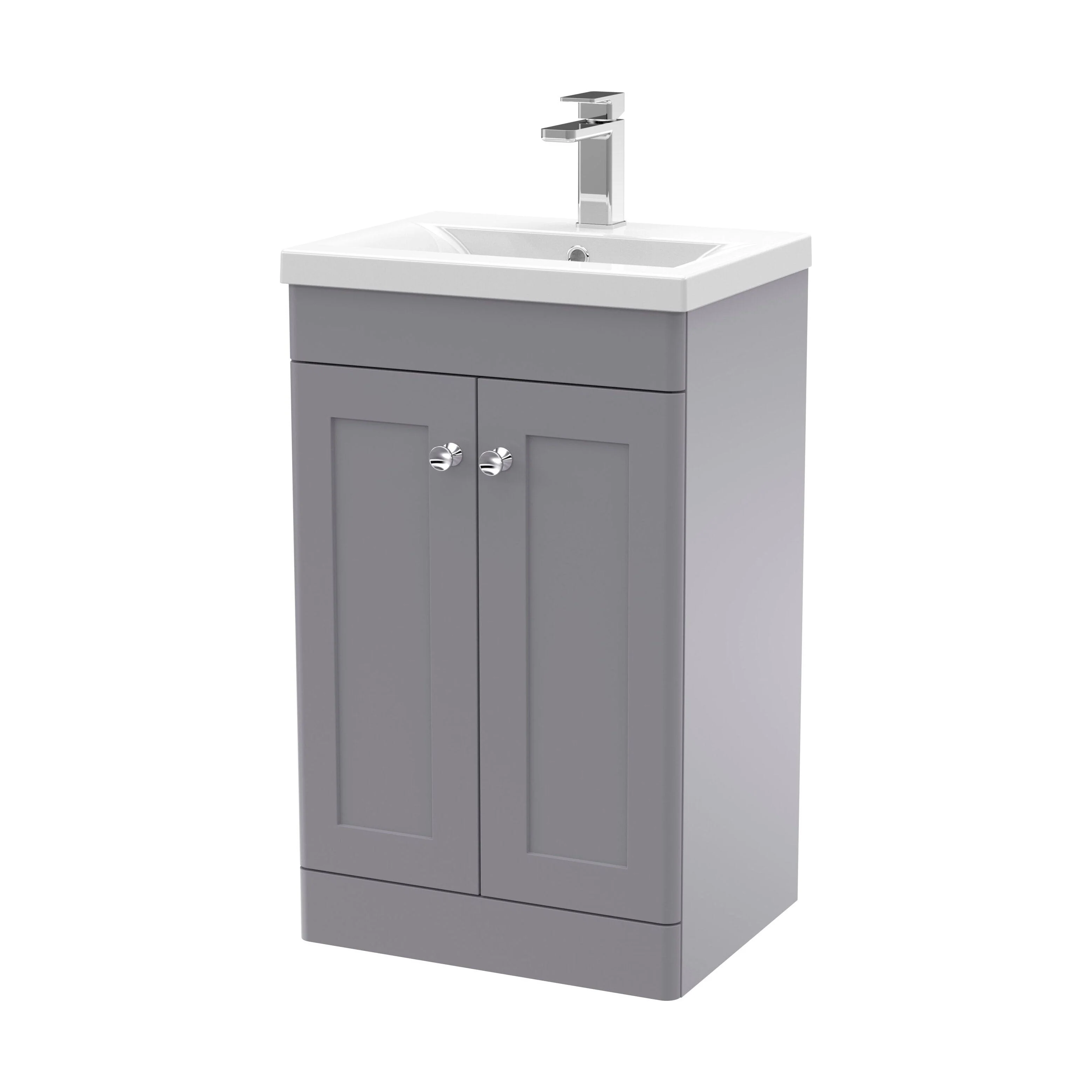 Swynnerton Traditional 2 Door Floor Standing Vanity Unit with Mid-Edge Basin, Satin Grey, 500mm