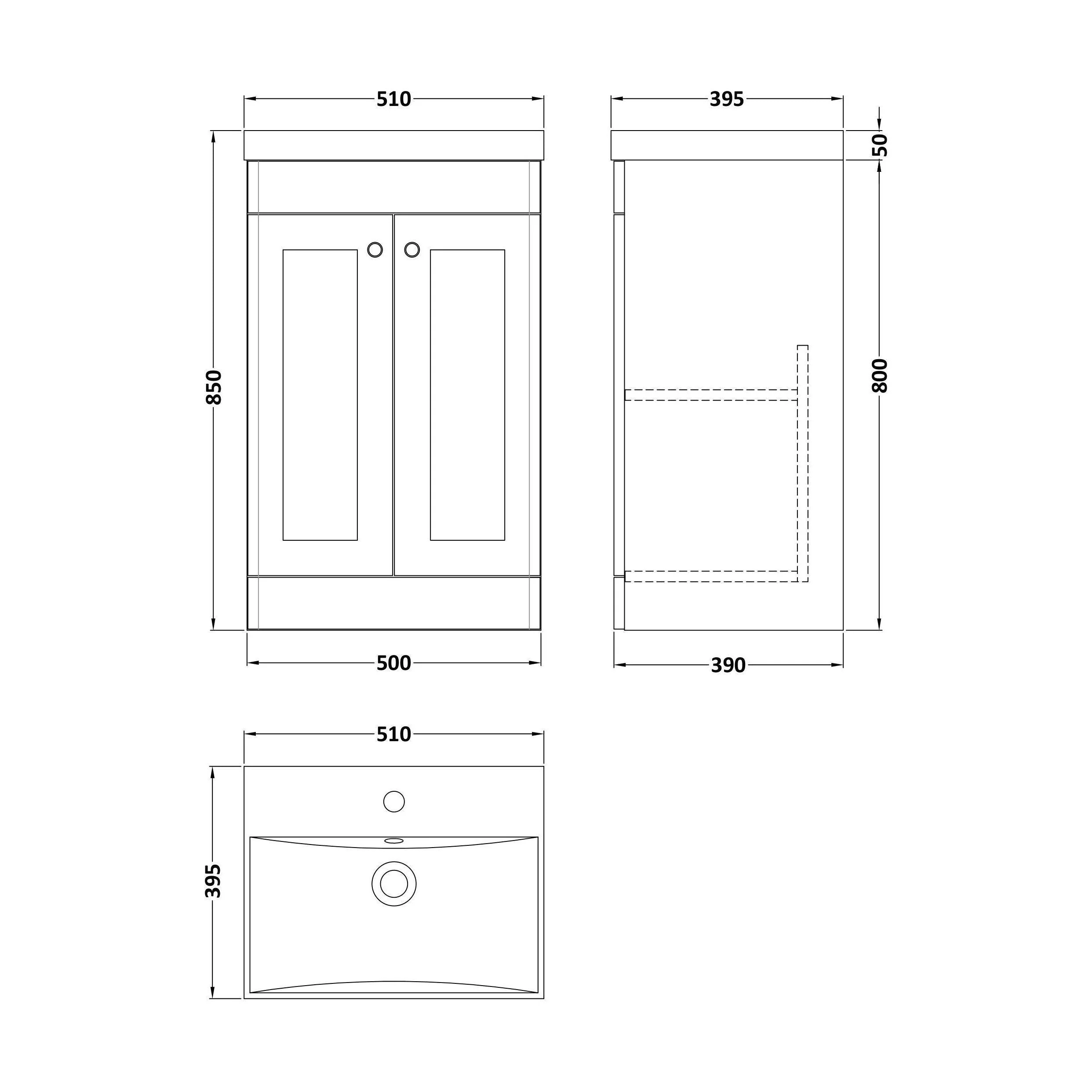 Swynnerton Traditional 2 Door Floor Standing Vanity Unit with Thin Edge Basin, Satin Green, 500mm - Image 2