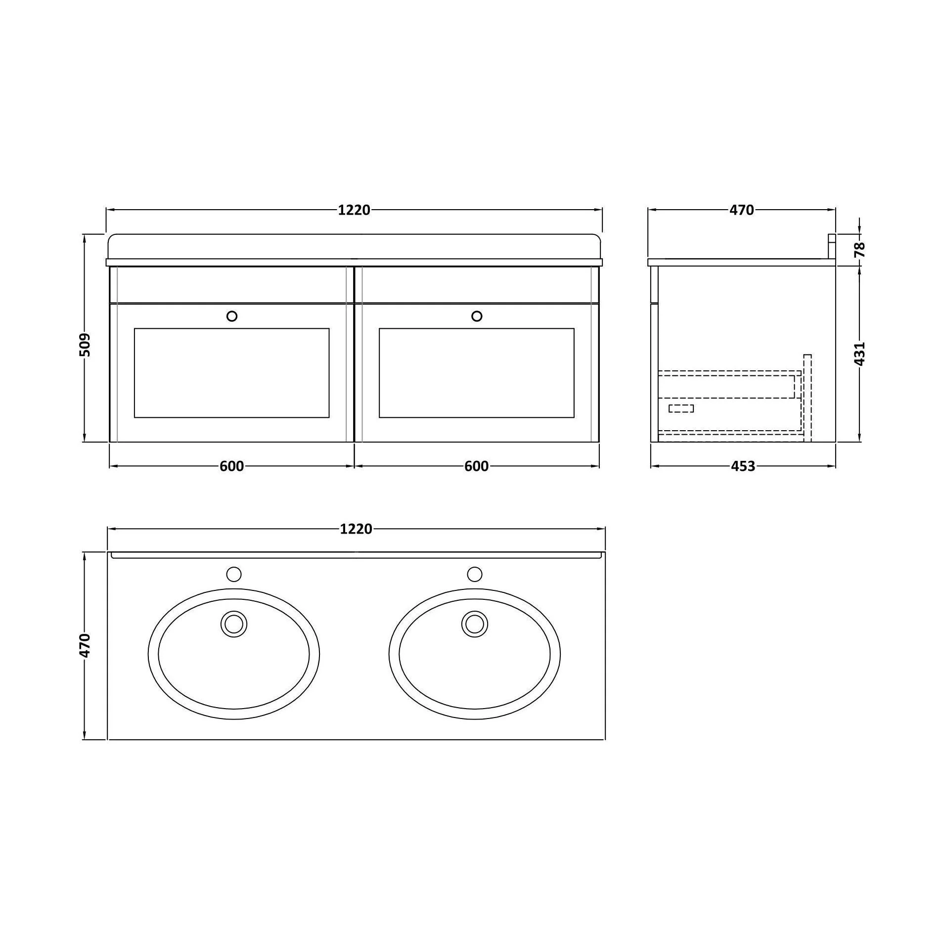 Swynnerton Traditional 2 Drawer Wall Hung Vanity Unit with Double Marble Basin, Satin Green, 1200mm - Image 2
