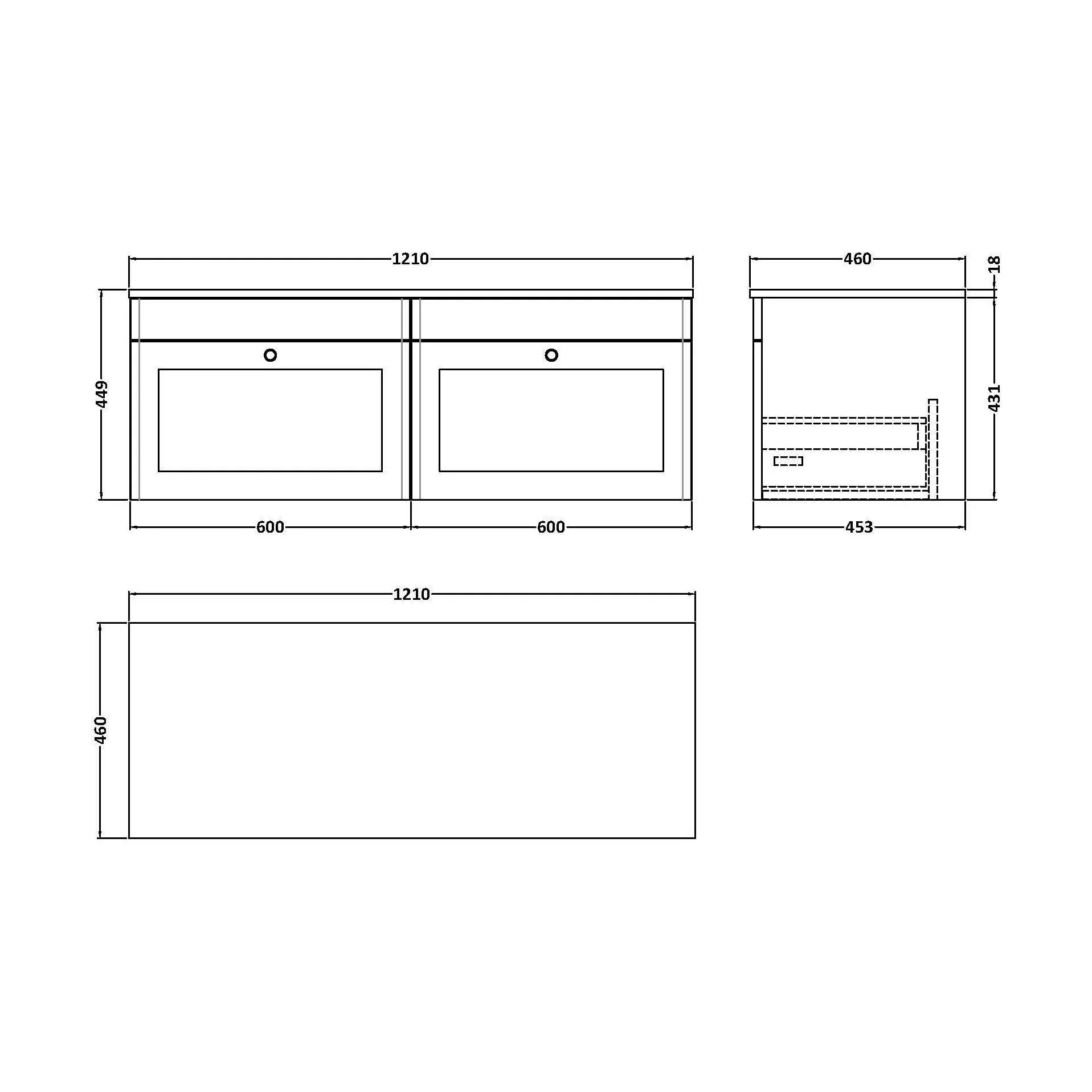 Swynnerton Traditional 2 Drawer Wall Hung Vanity Unit with Marble Top, Satin White, 1200mm - Image 2