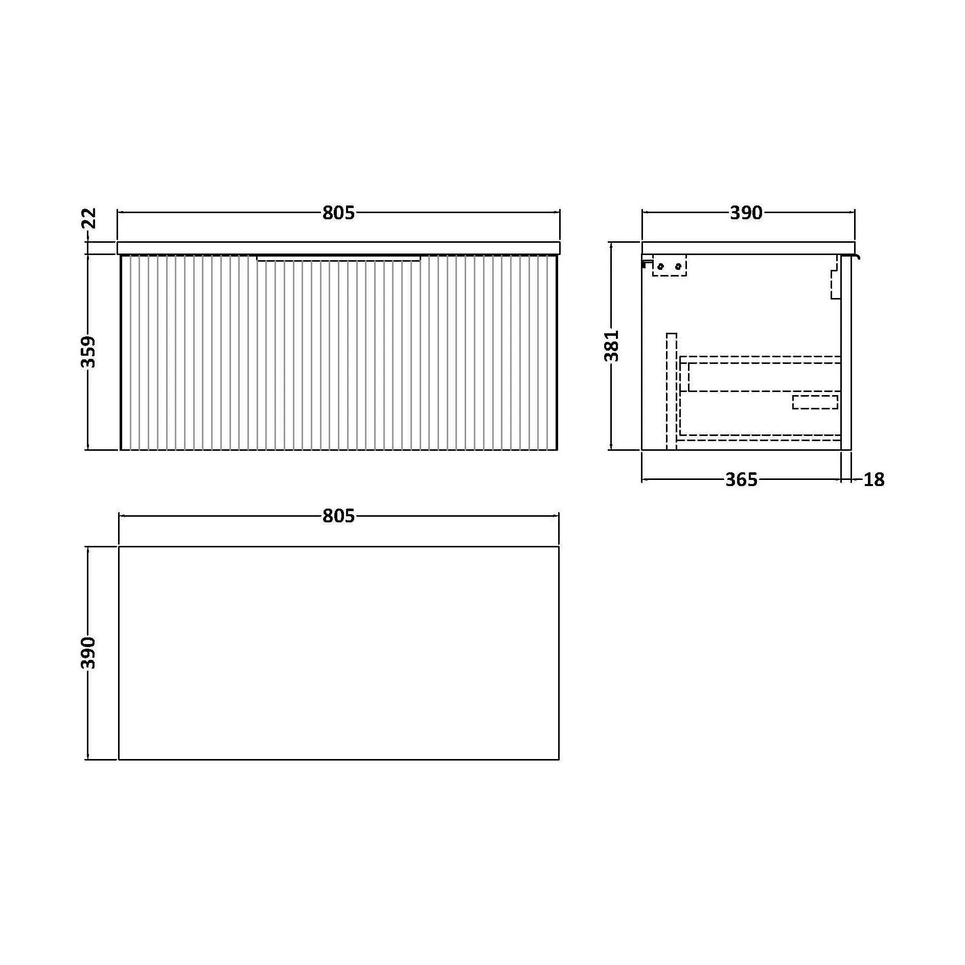 Tixall Fluted 1 Drawer Wall Hung Vanity Unit with Laminate Worktop, Satin Green, 800mm - Image 2