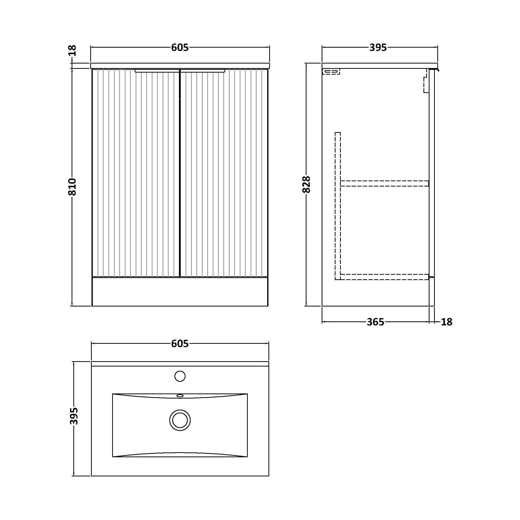 Tixall Fluted 2 Door Floor Standing Vanity Unit with Minimalist Basin, Satin Grey, 600mm - Image 2