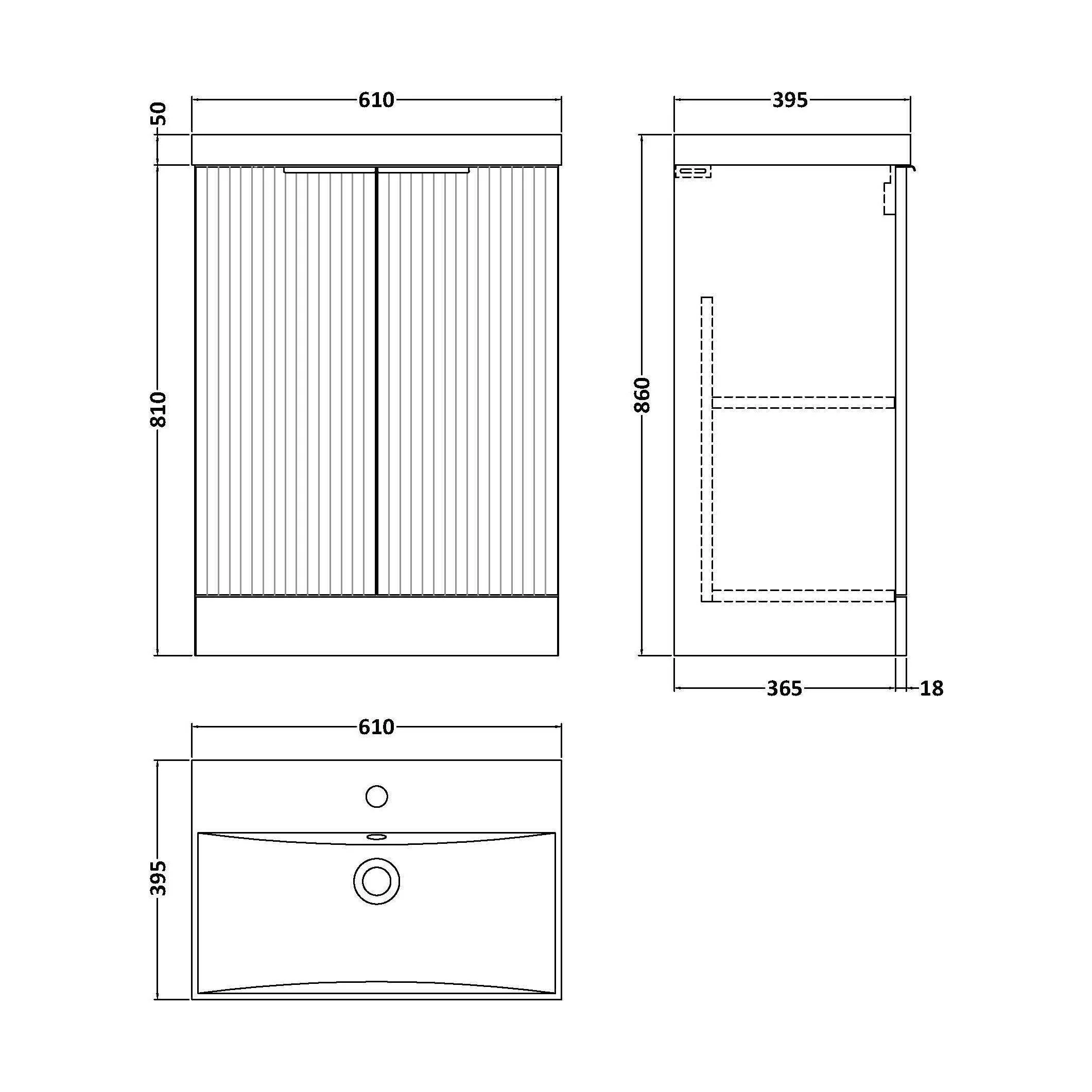 Tixall Fluted 2 Door Floor Standing Vanity Unit with Thin Edge Basin, Satin Blue, 600mm - Image 2
